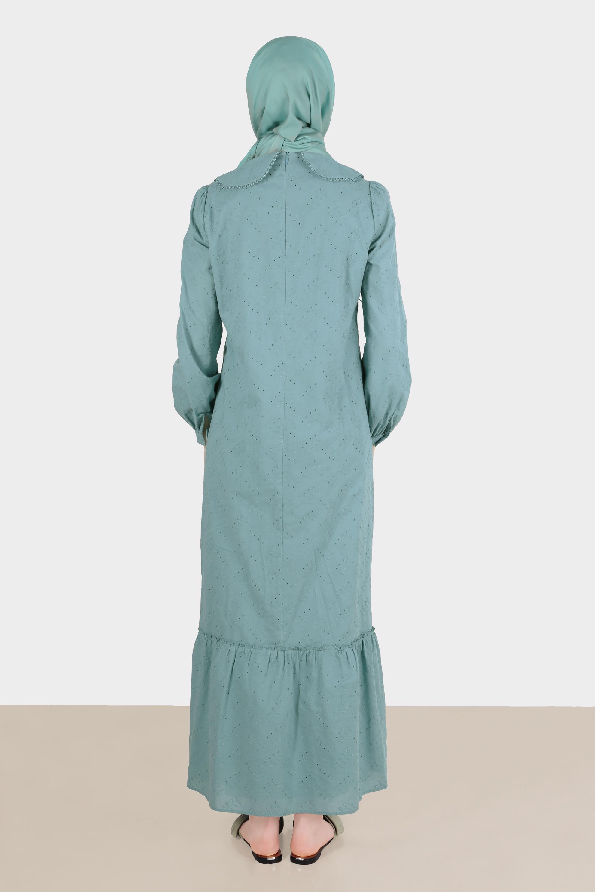 Tesettür giyim MAVİ BEBE YAKA FİSTOLU ELBİSE 42710 