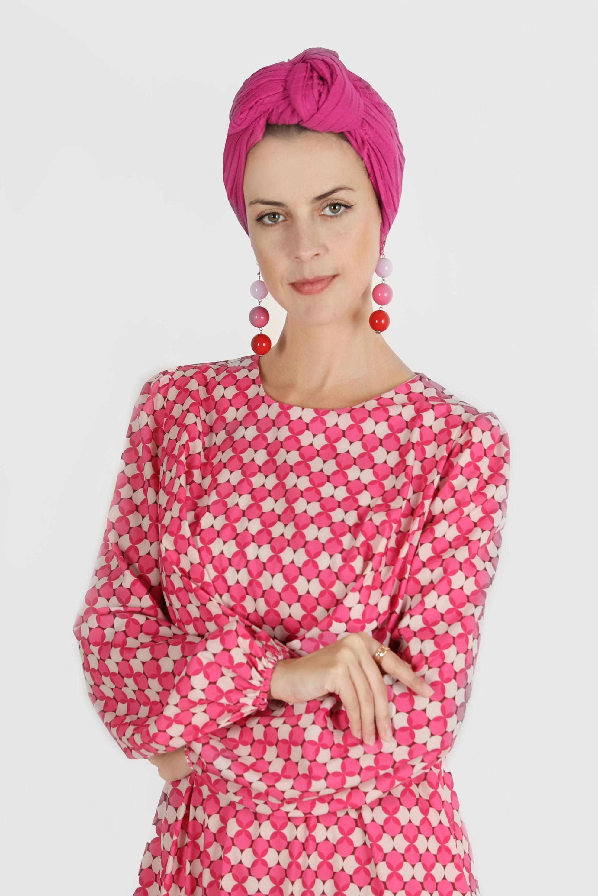 Tesettür giyim FUŞYA BAĞLAMA DETAYLI DESENLİ ELBİSE 42711 