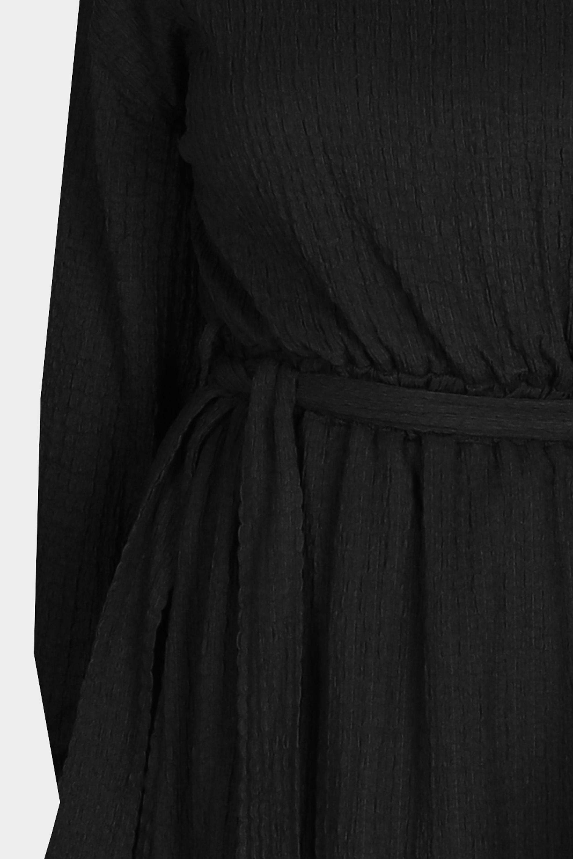 Tesettür giyim SİYAH WAFFLE EFEKTLİ KUŞAKLI ELBİSE 42719 