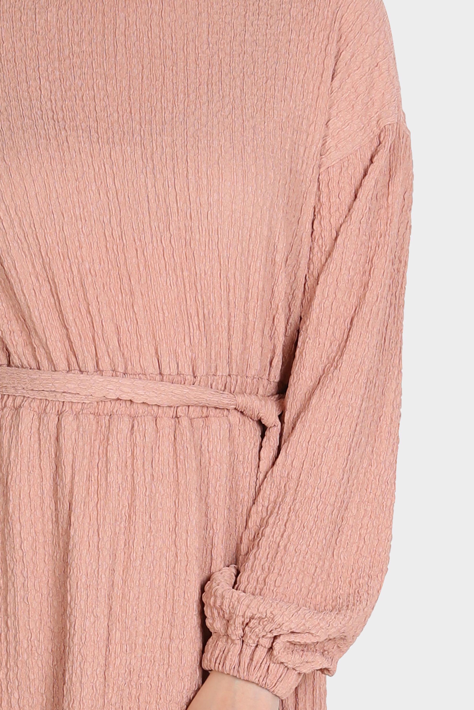 Tesettür giyim PUDRA WAFFLE EFEKTLİ KUŞAKLI ELBİSE 42719 