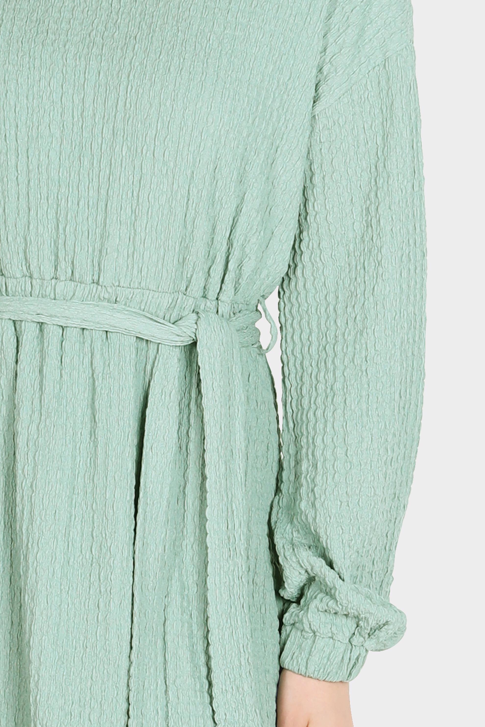 Tesettür giyim YEŞİL WAFFLE EFEKTLİ KUŞAKLI ELBİSE 42719 