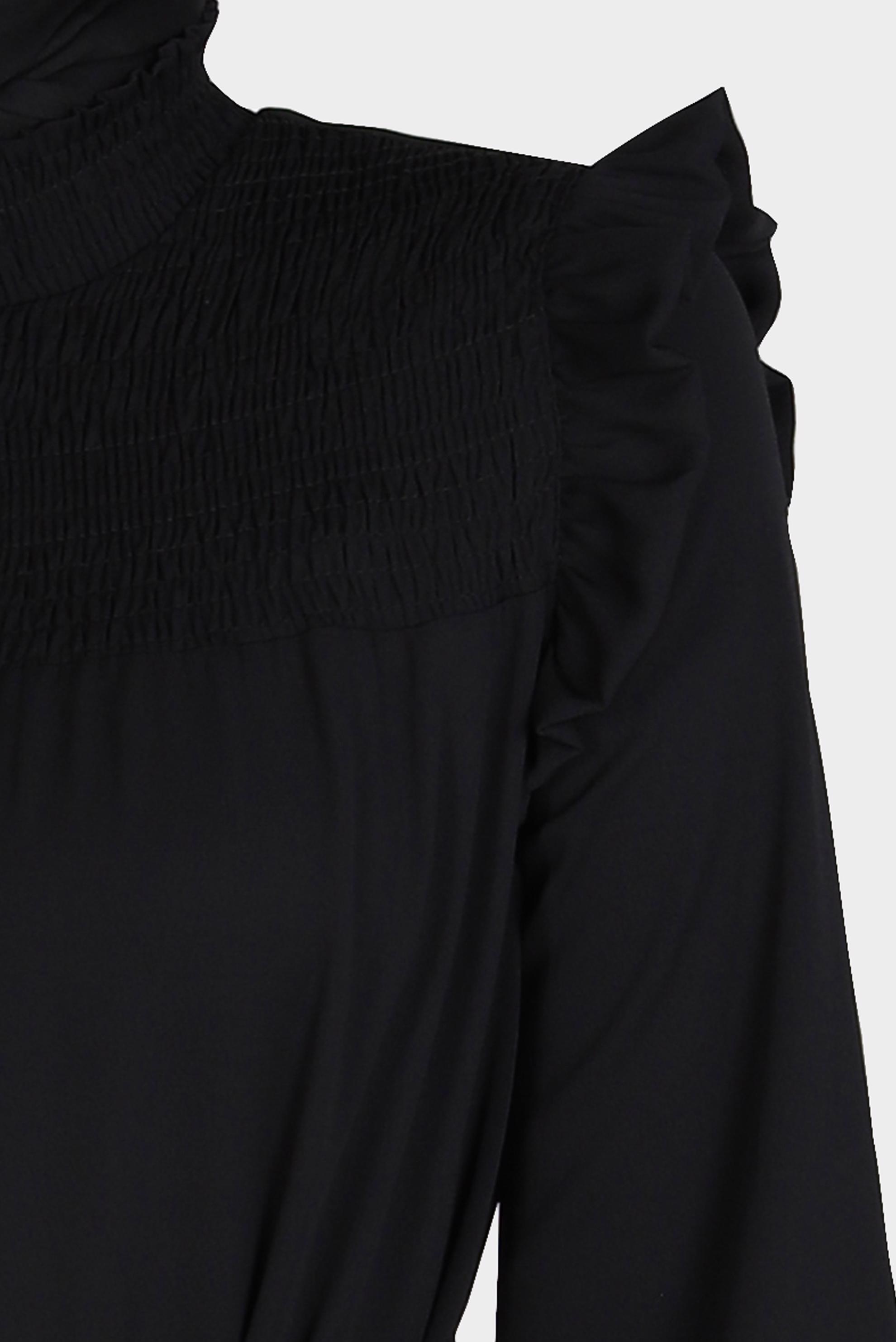 Tesettür giyim SİYAH OMUZLARI FIRFIRLI KUŞAKLI AEROBİN ELBİSE 42720 