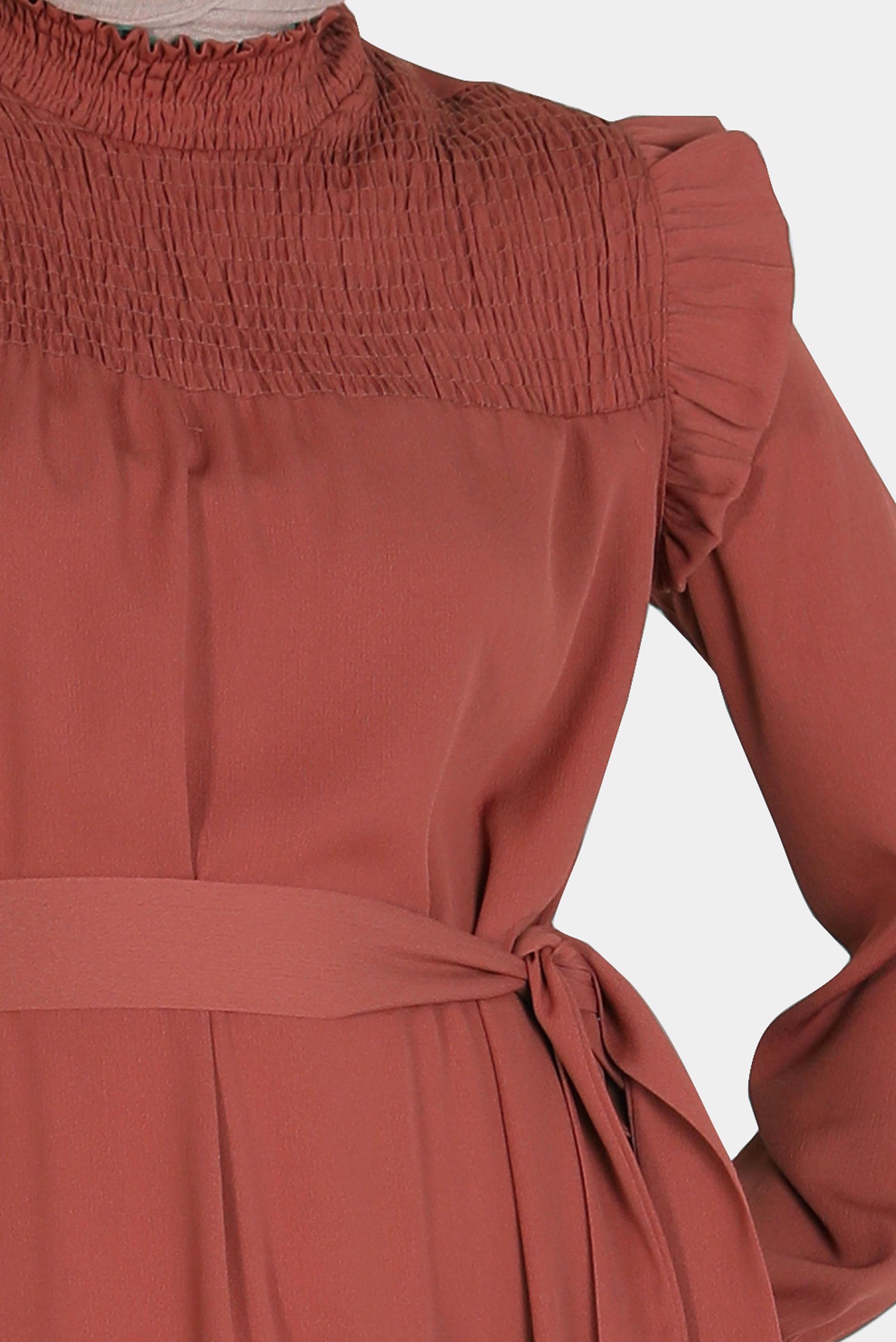 Tesettür giyim TURUNCU OMUZLARI FIRFIRLI KUŞAKLI AEROBİN ELBİSE 42720 