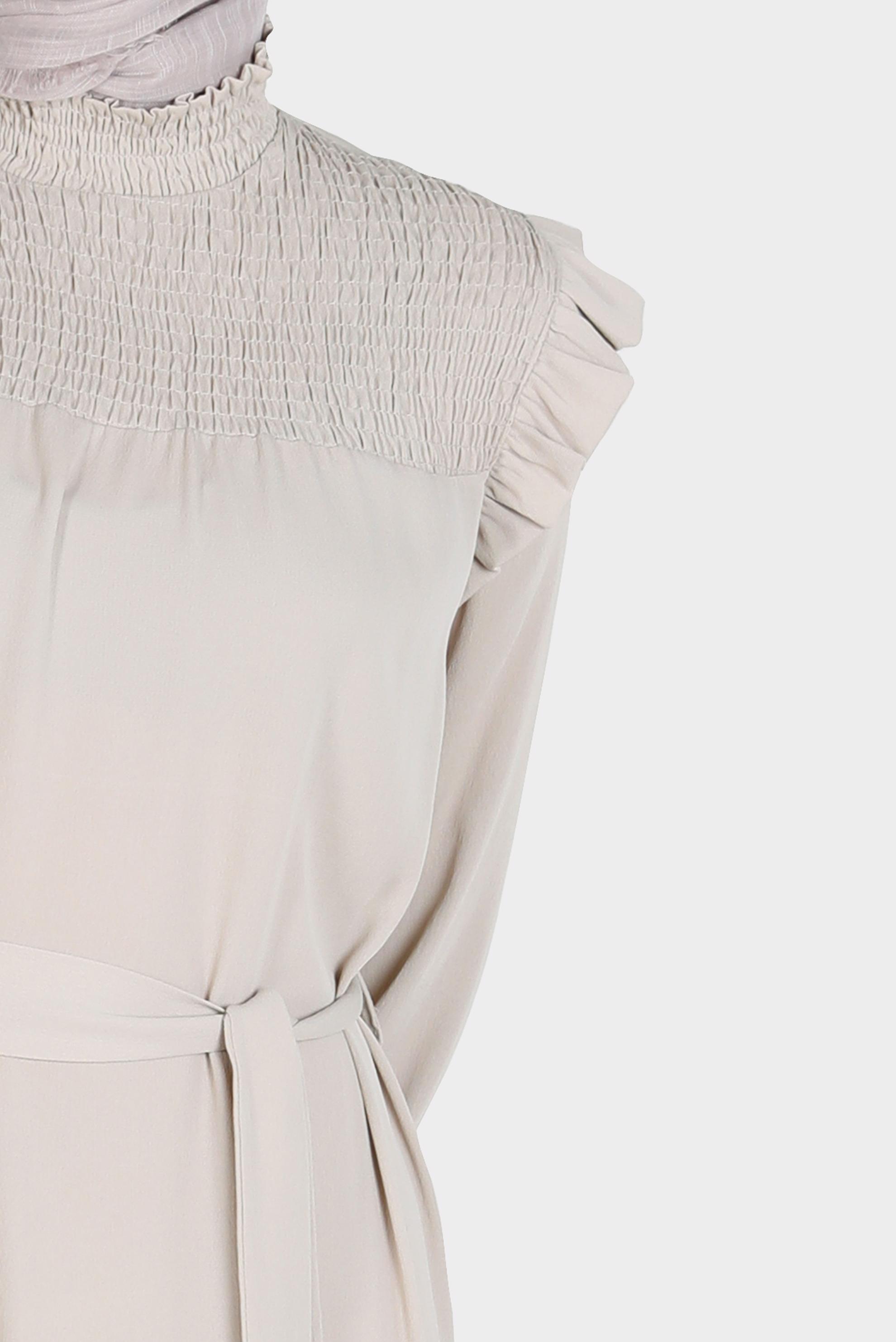 Tesettür giyim BEJ OMUZLARI FIRFIRLI KUŞAKLI AEROBİN ELBİSE 42720 