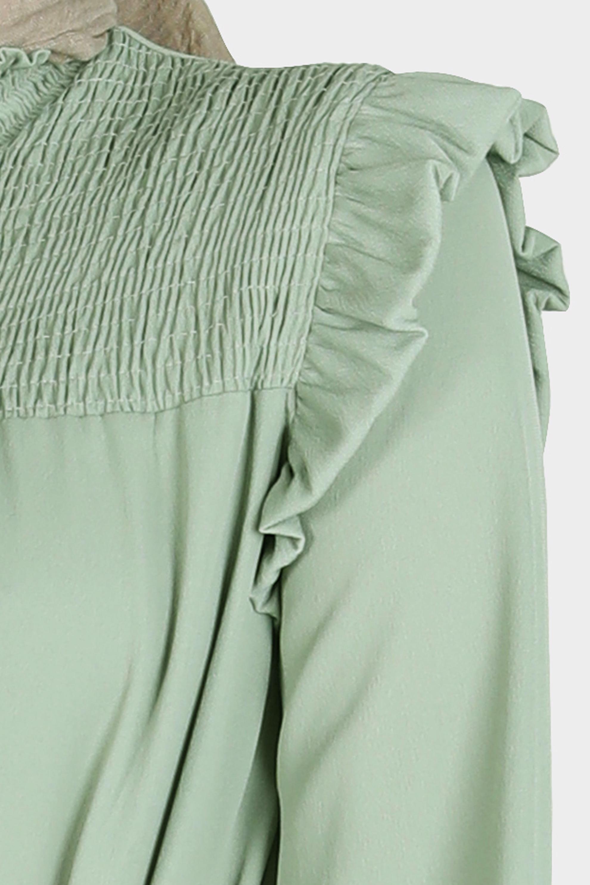 Tesettür giyim YEŞİL OMUZLARI FIRFIRLI KUŞAKLI AEROBİN ELBİSE 42720 