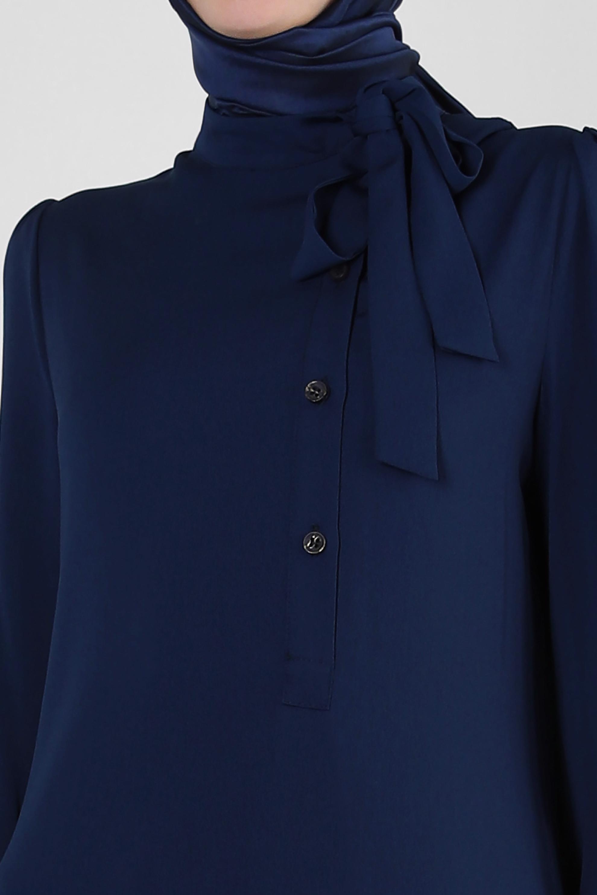 Tesettür giyim LACİVERT YAKASI BAĞLAMALI DÜĞME DETAYLI AEROBİN ELBİSE 42725