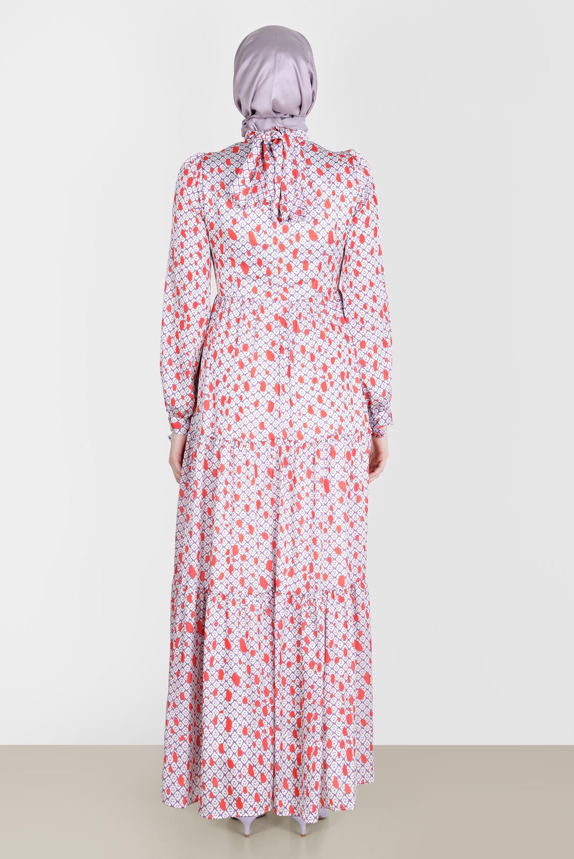 Hijab clothing PURPLE PATTERNED DRESS WITH TIED CUFFS 42730 