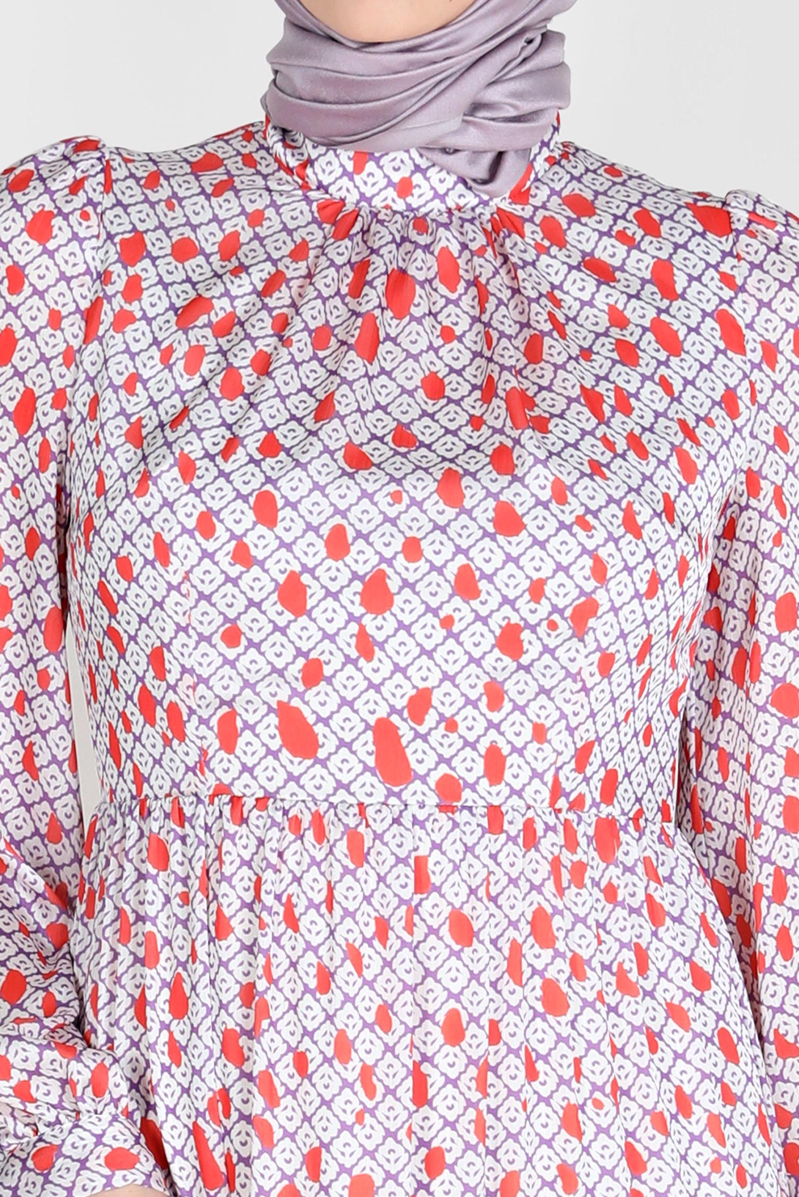 Hijab clothing PURPLE PATTERNED DRESS WITH TIED CUFFS 42730 