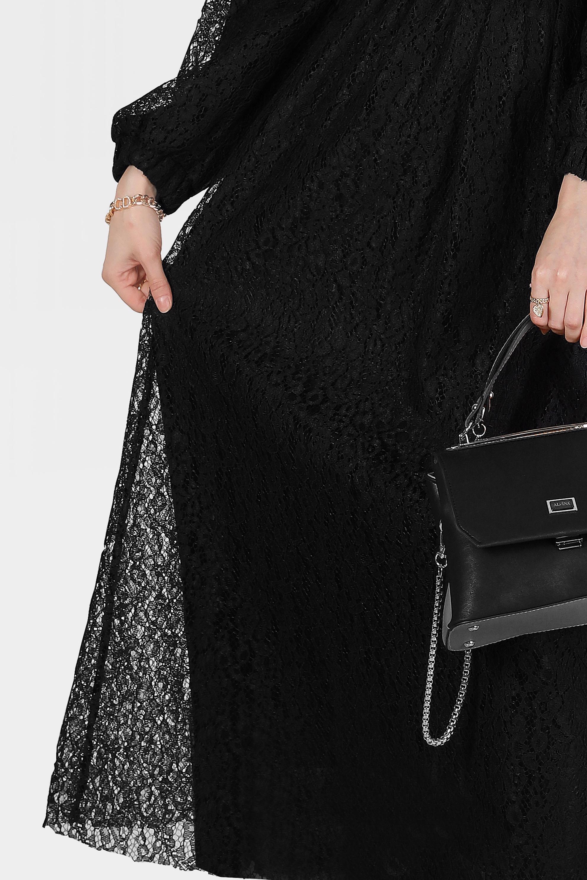 Hijab clothing BLACK BELTED LACED DRESS 42814 