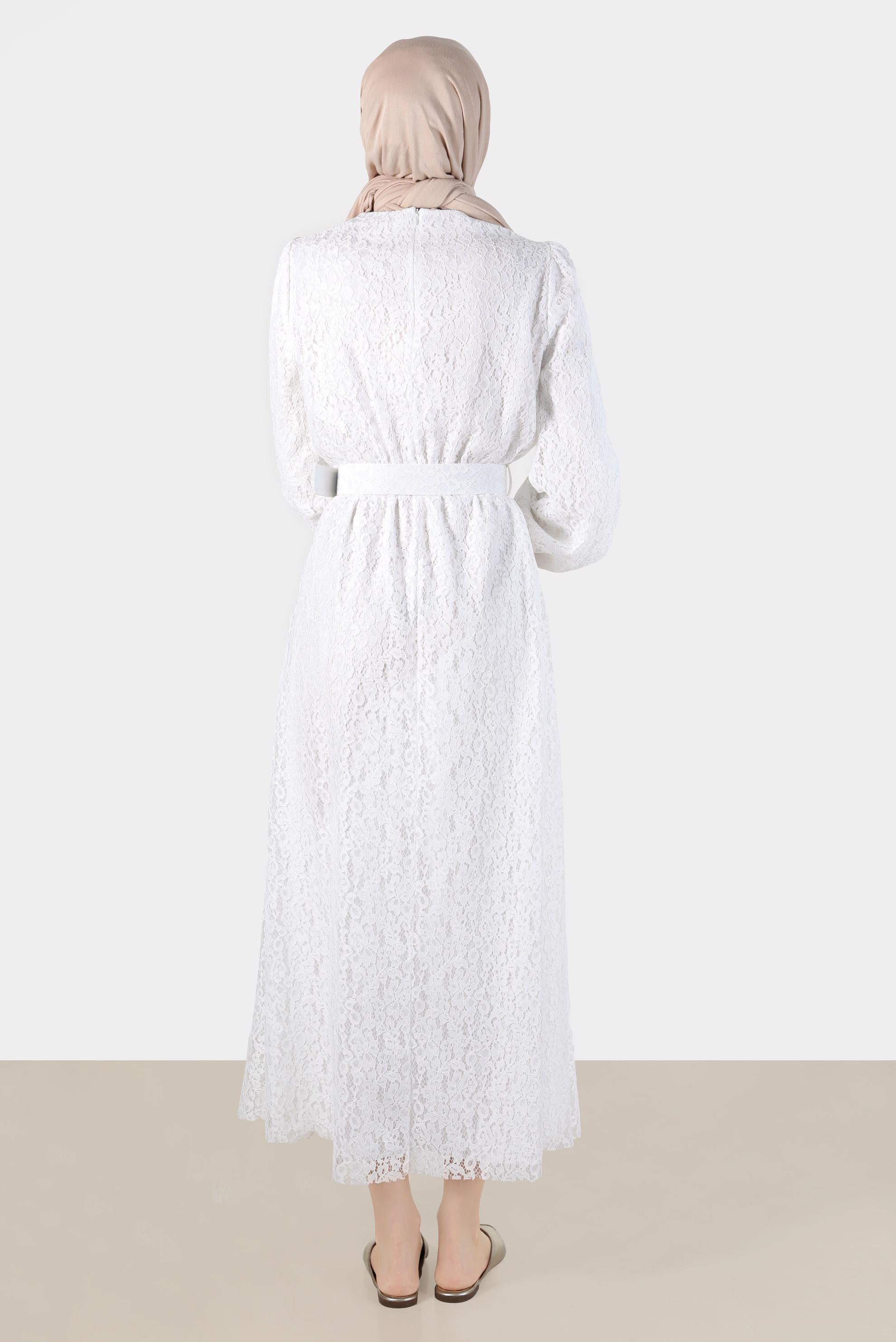 Vêtements hijab BLANC ROBE LAÇÉE AVEC CEINTURE 42814