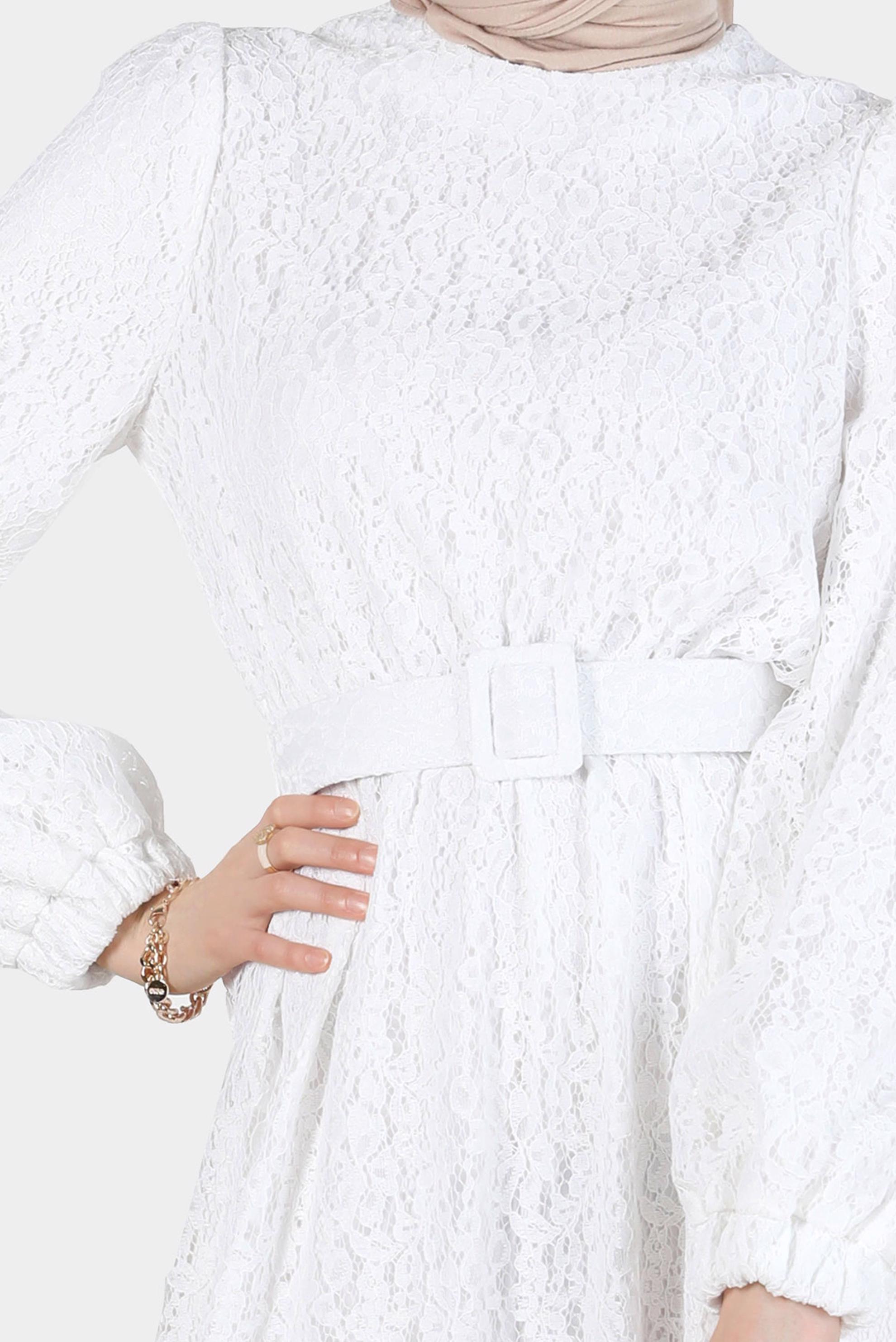 Vêtements hijab BLANC ROBE LAÇÉE AVEC CEINTURE 42814