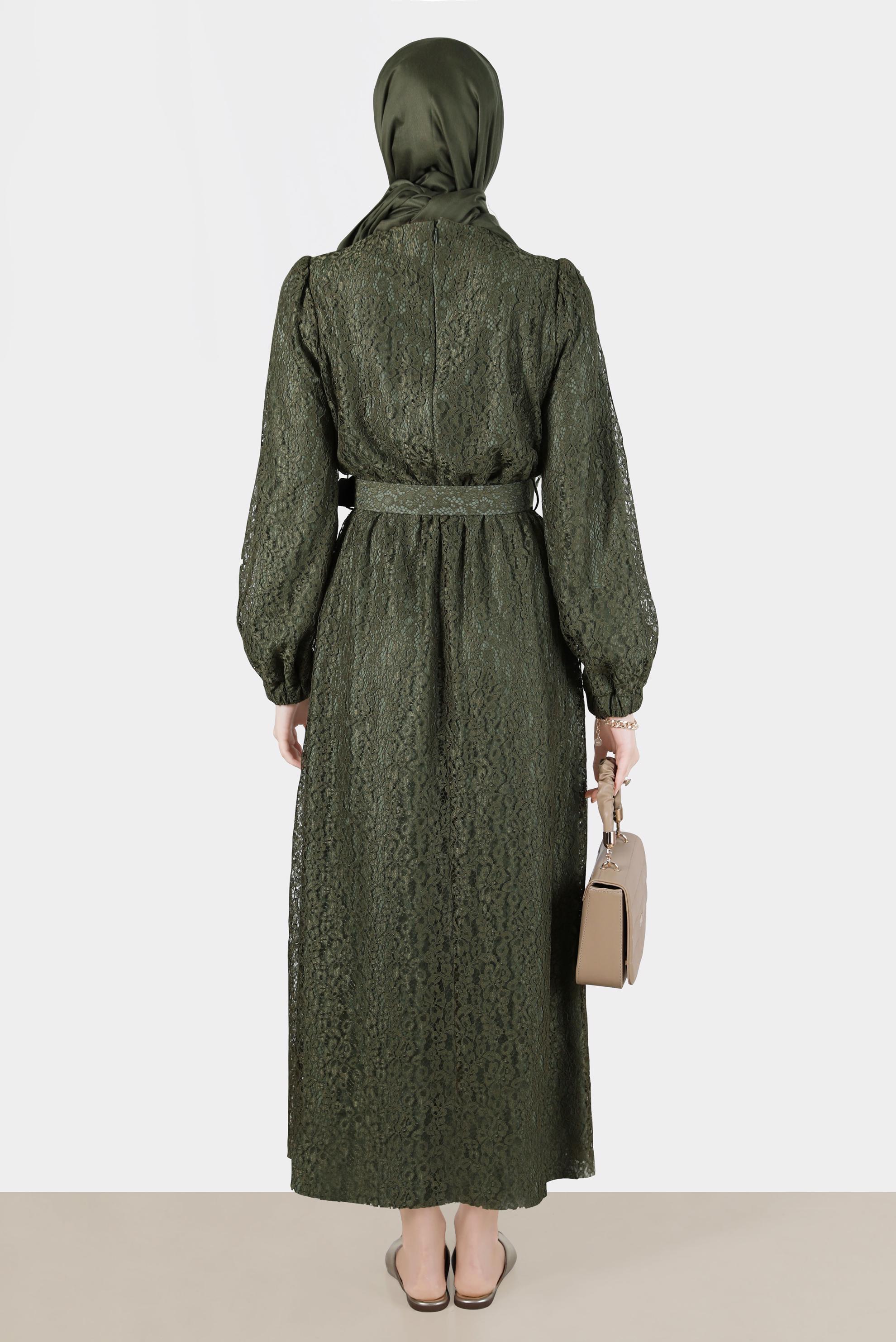 Vêtements hijab KAKI ROBE LAÇÉE AVEC CEINTURE 42814