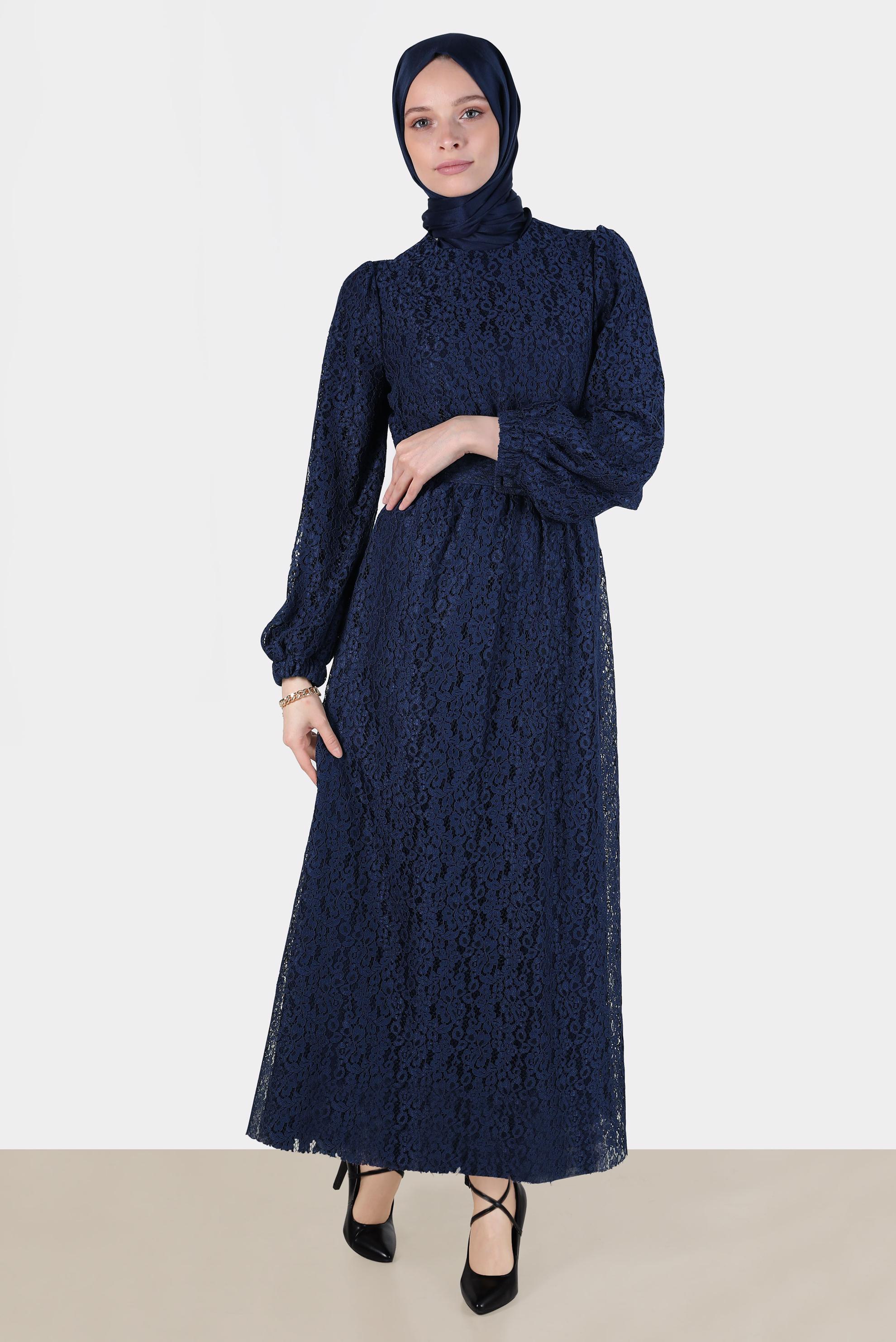 Vêtements hijab BLEU MARINE ROBE LAÇÉE AVEC CEINTURE 42814