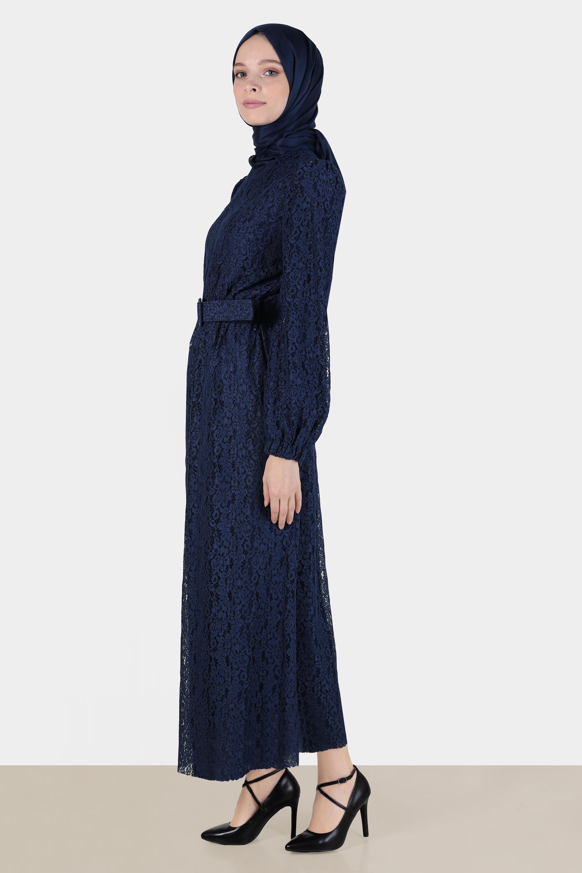 Vêtements hijab BLEU MARINE ROBE LAÇÉE AVEC CEINTURE 42814