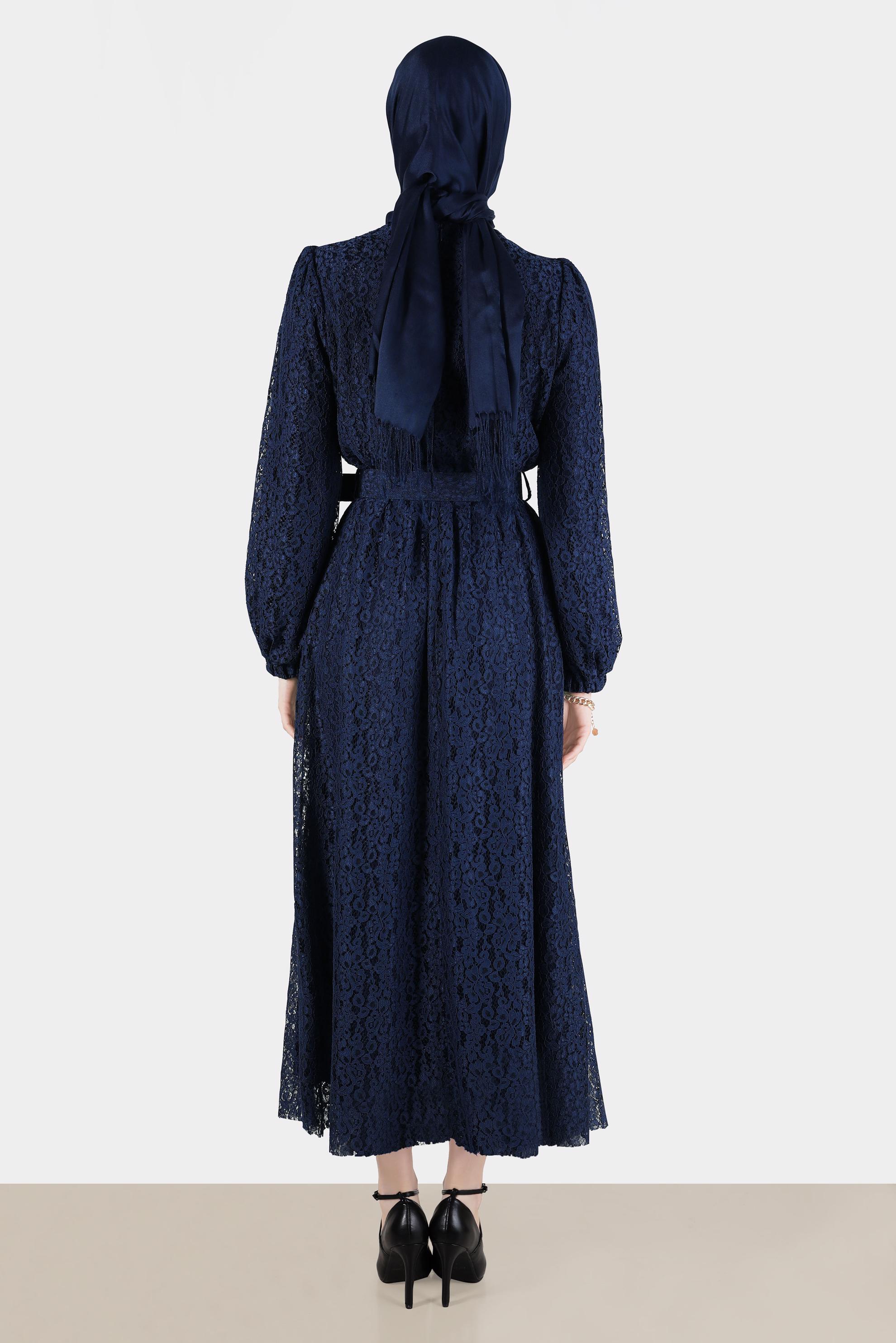 Vêtements hijab BLEU MARINE ROBE LAÇÉE AVEC CEINTURE 42814