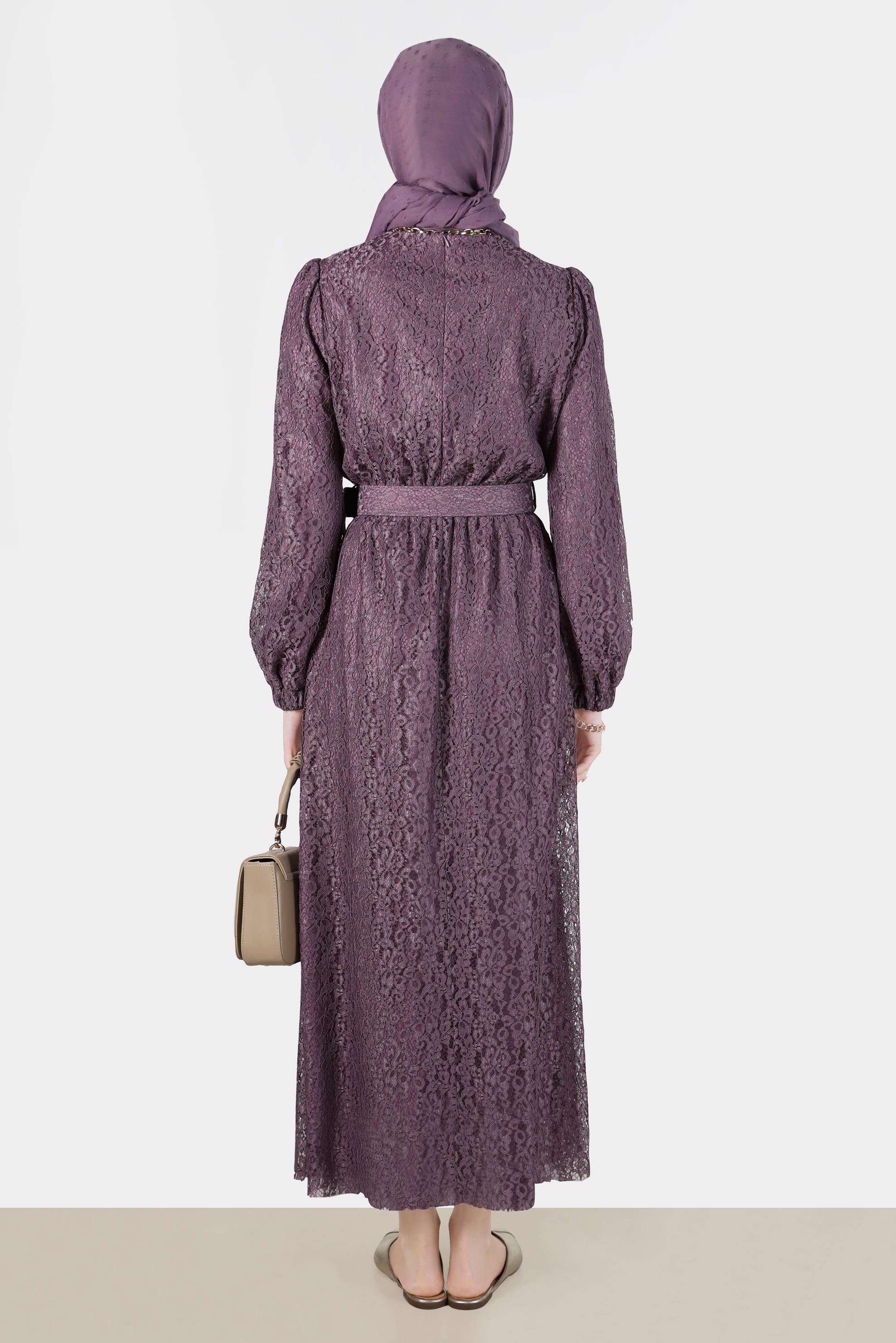 Vêtements hijab POURPRE ROBE LAÇÉE AVEC CEINTURE 42814