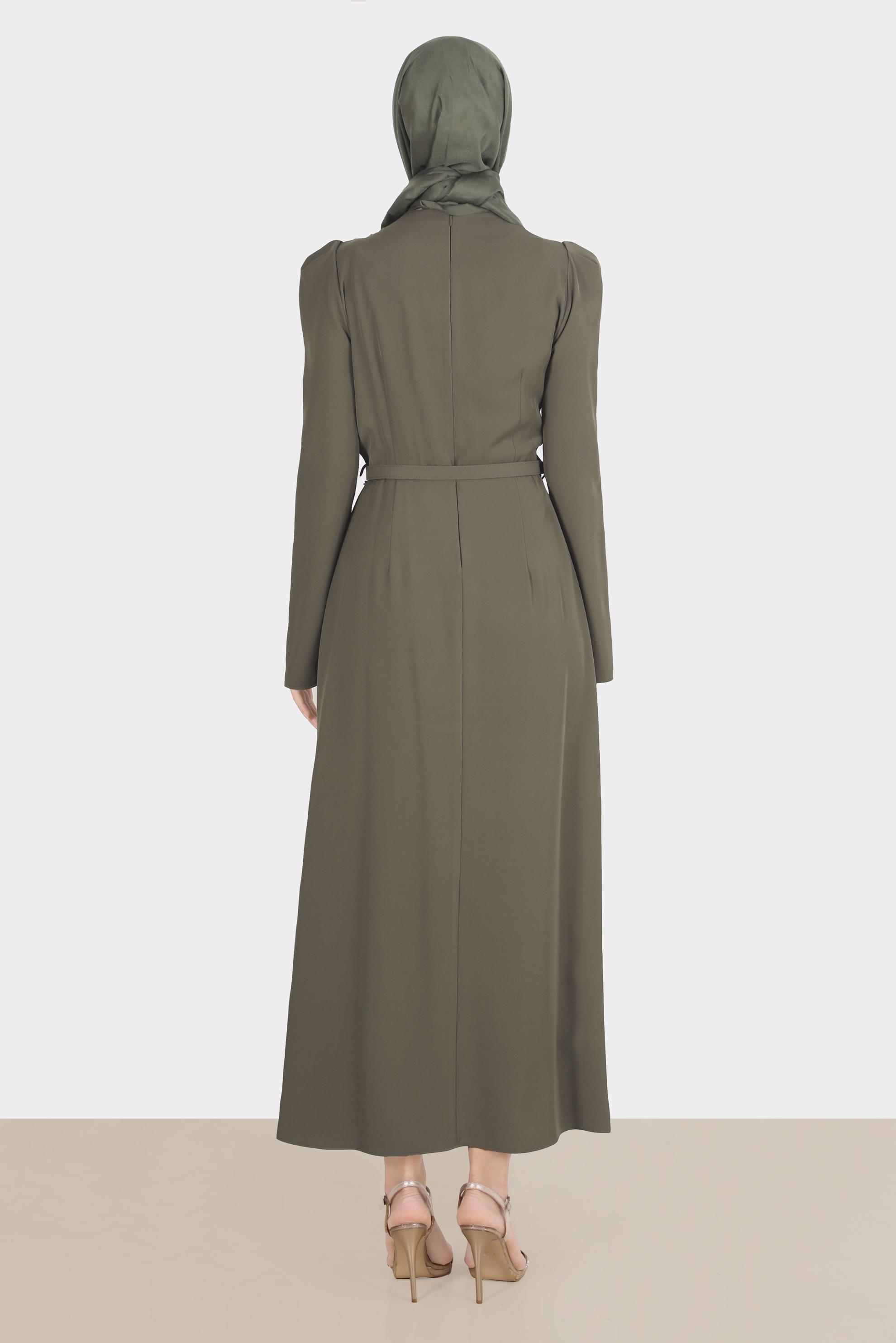 Hijab clothing KHAKI GEM DETAIL SMOCKED DRESS 42846 
