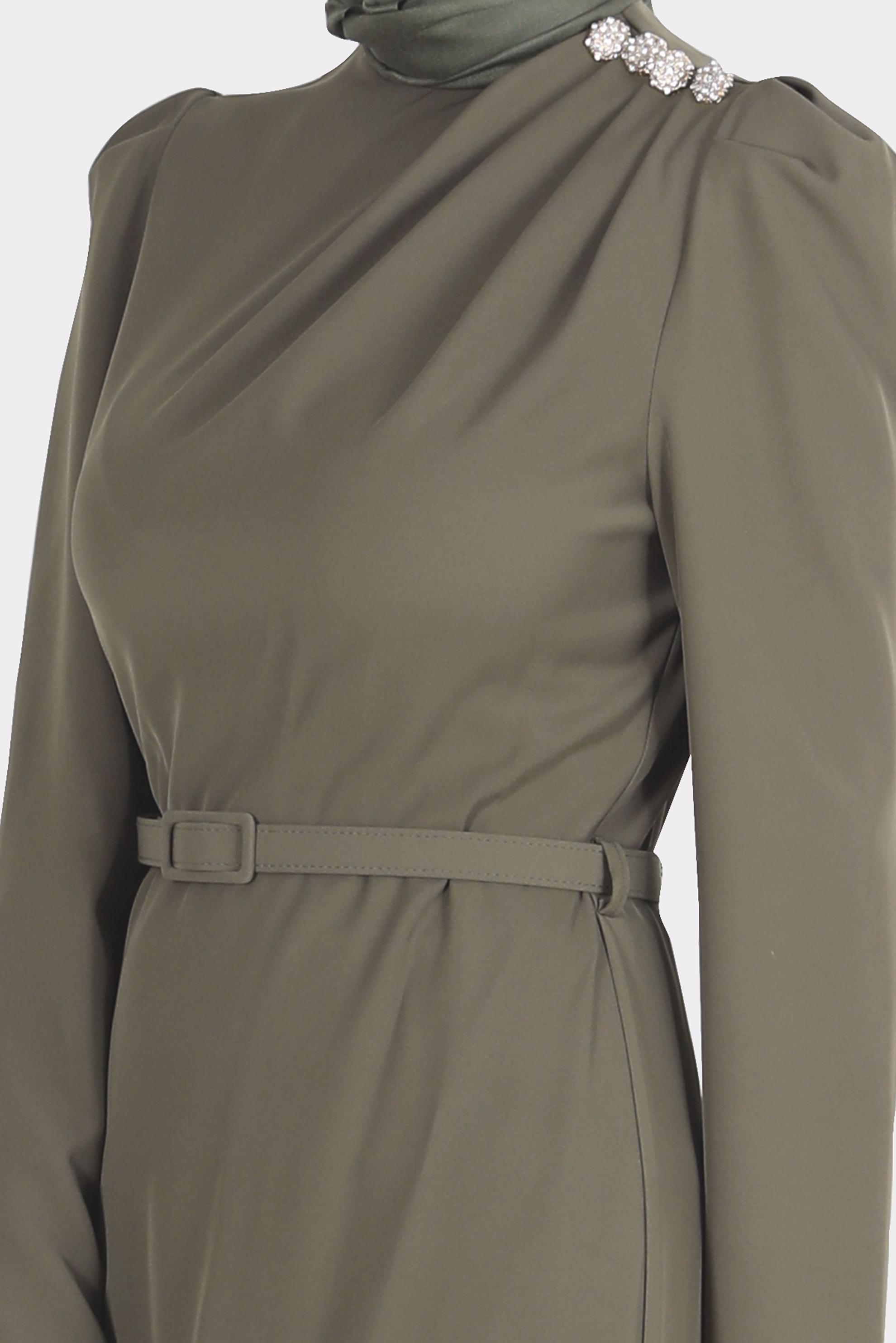 Hijab clothing KHAKI GEM DETAIL SMOCKED DRESS 42846 
