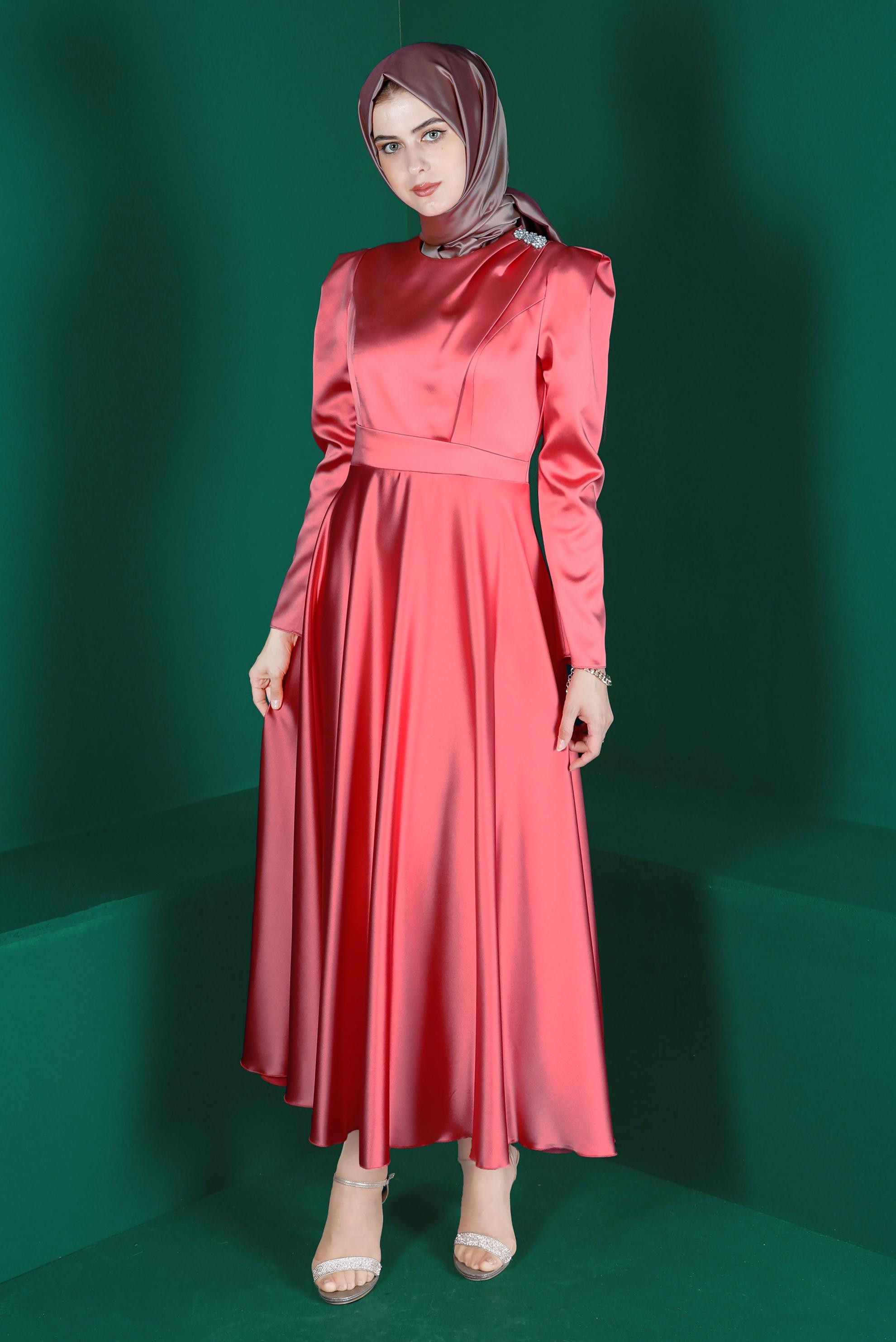 Vêtements hijab CORAIL ROBE EN SATIN AVEC GEM 42872