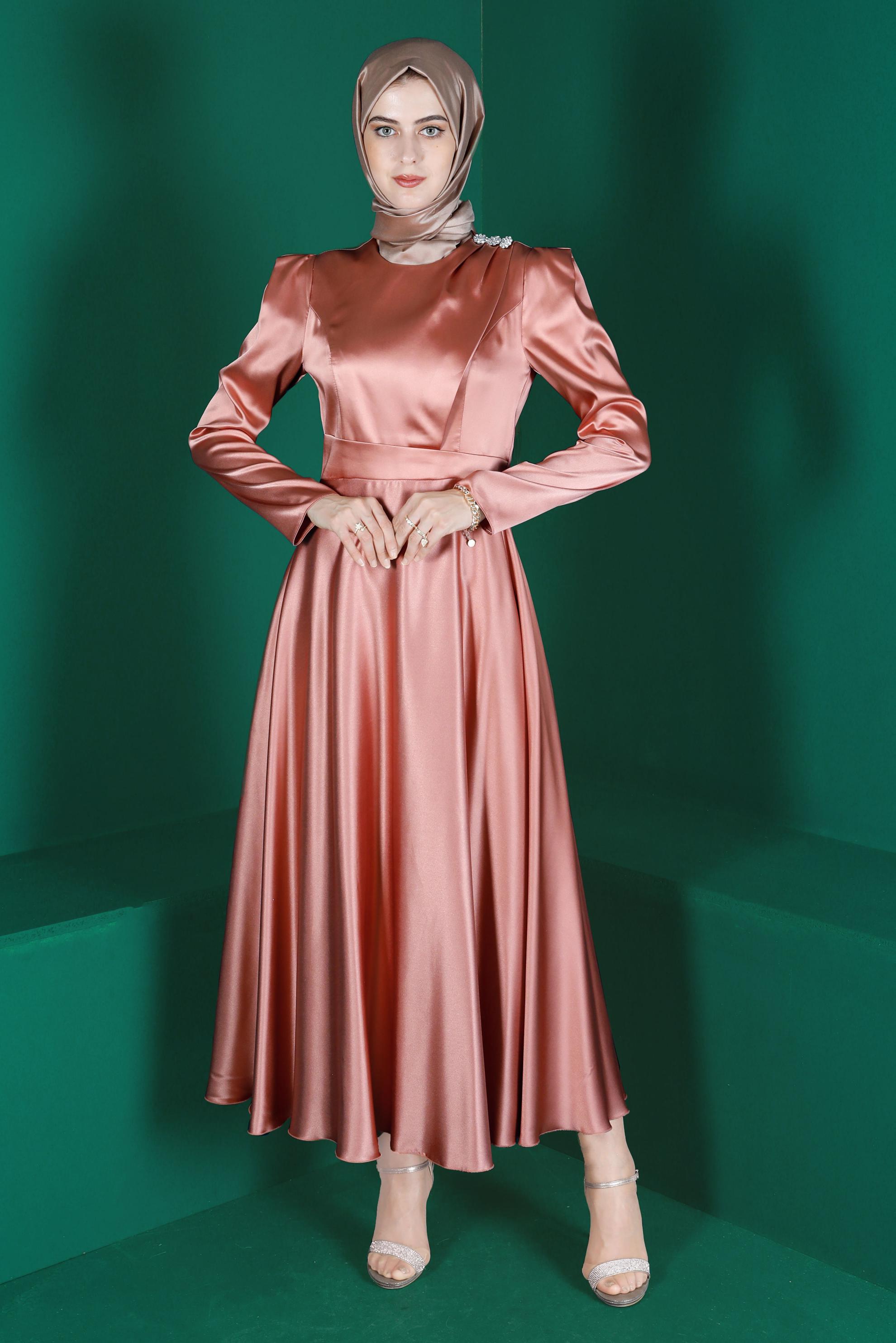 Hijab clothing POWDER GEM DETAIL SATIN DRESS 42872 