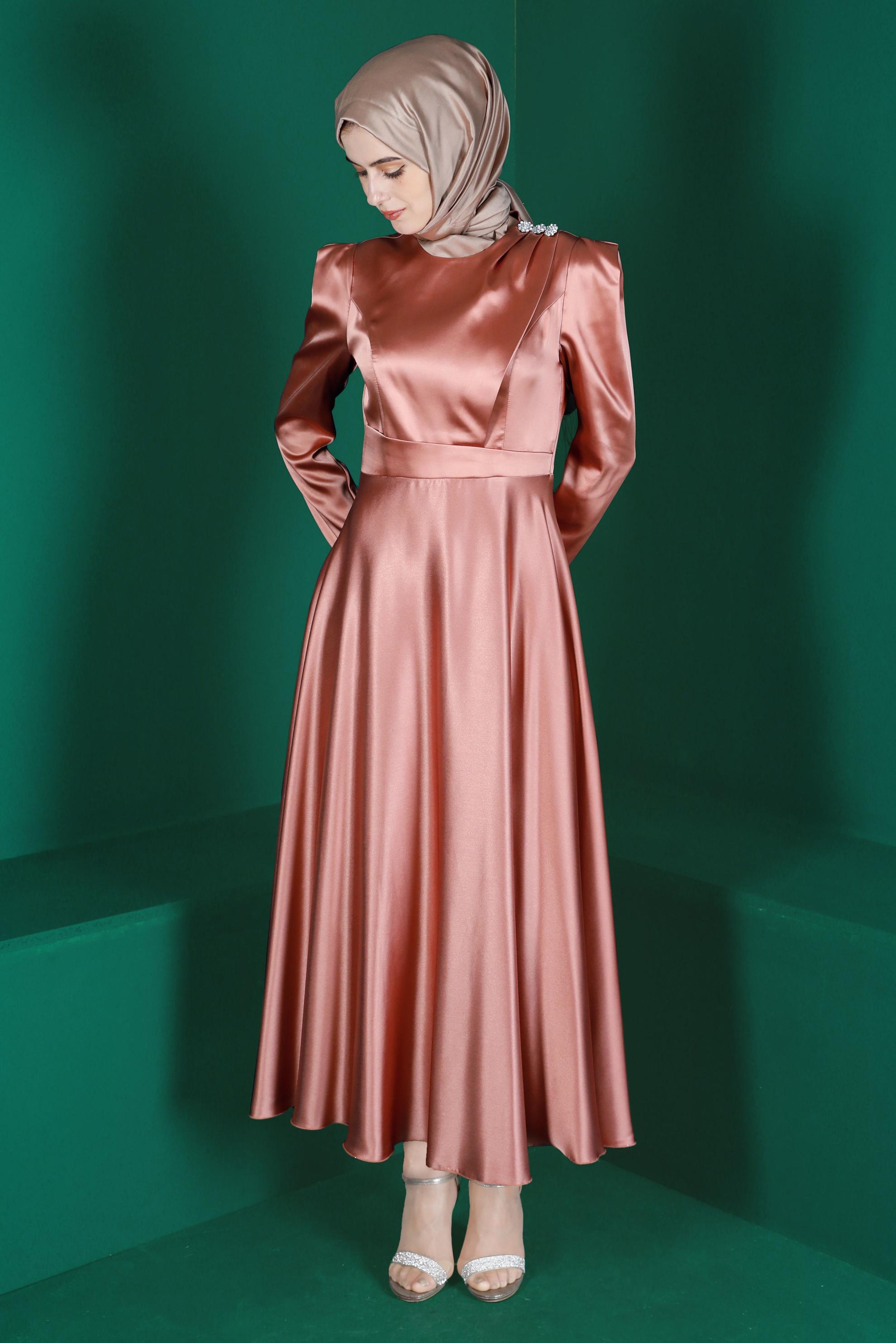 Hijab clothing POWDER GEM DETAIL SATIN DRESS 42872 