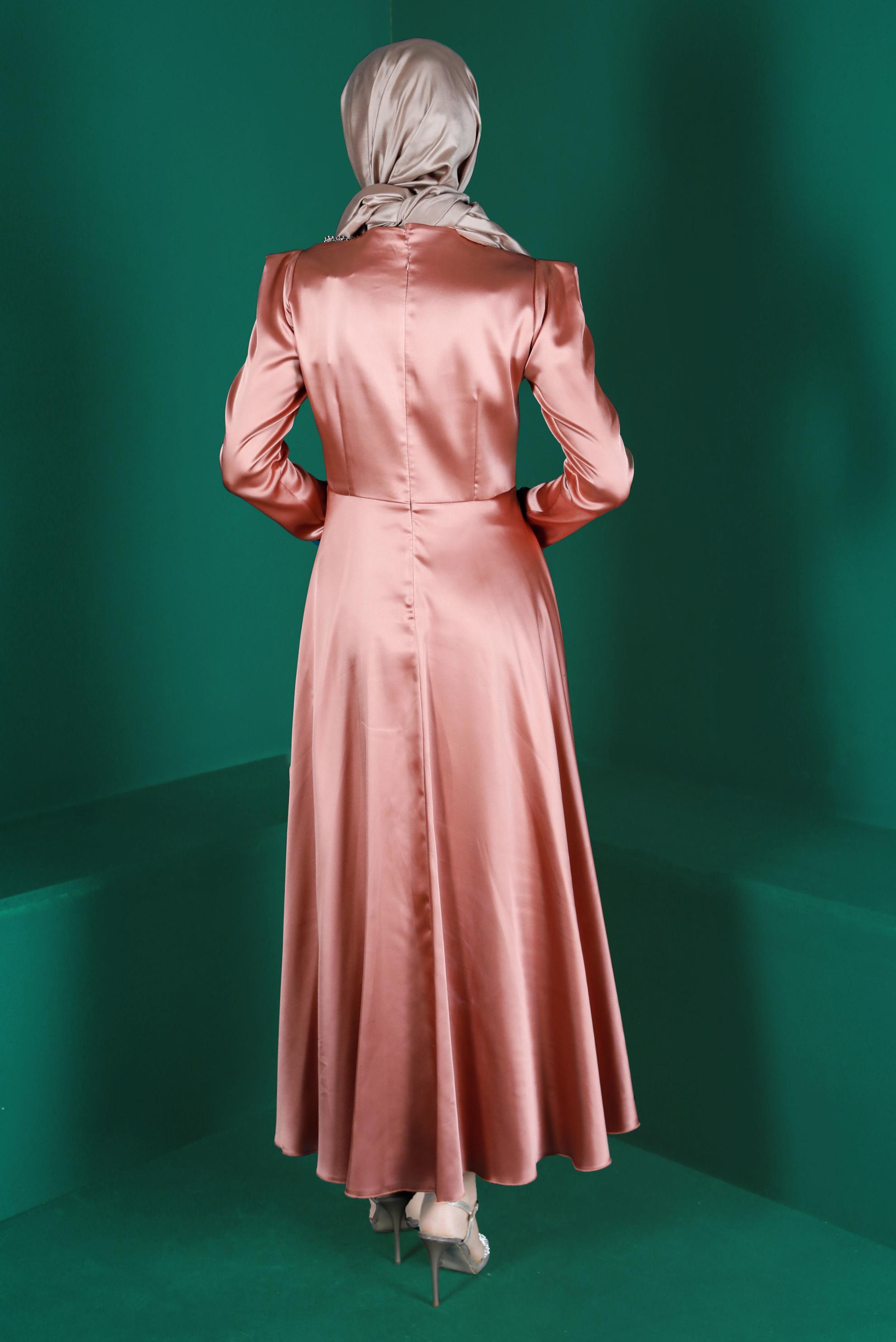 Hijab clothing POWDER GEM DETAIL SATIN DRESS 42872 