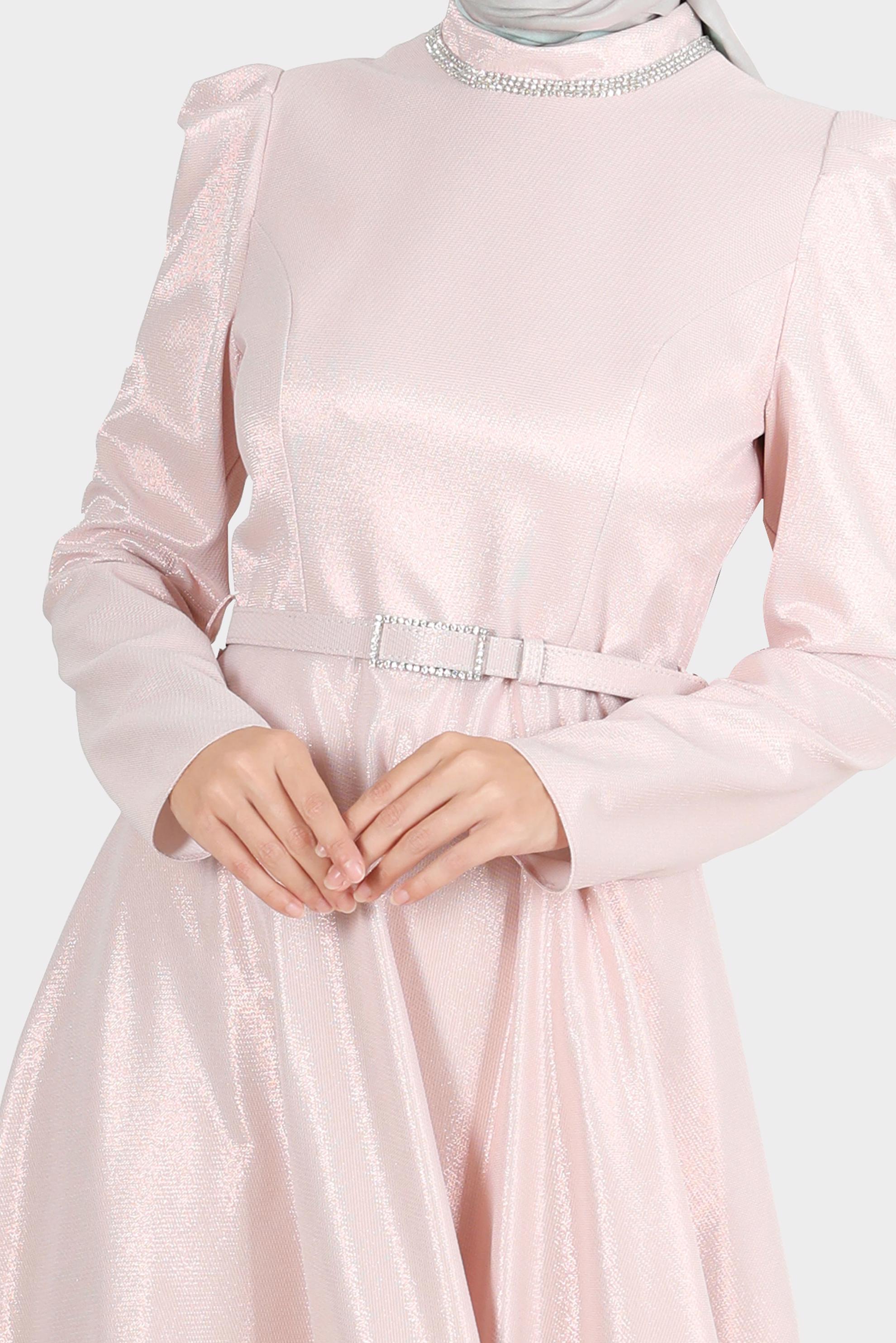 Tesettür giyim PUDRA KEMERLİ SİMLİ ELBİSE 42873 