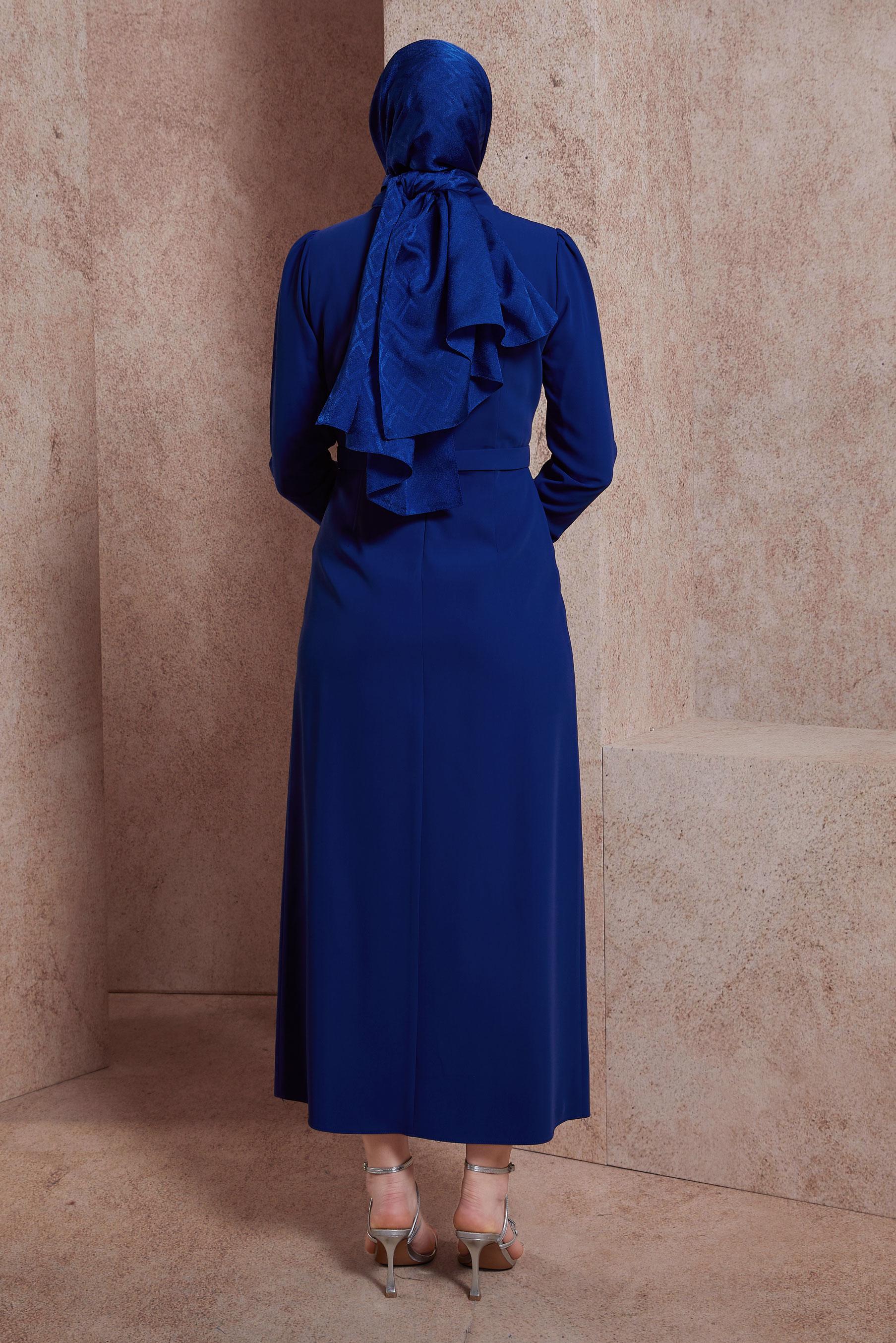 Tesettür giyim MAVİ TAŞ BASKILI ELBİSE 42886