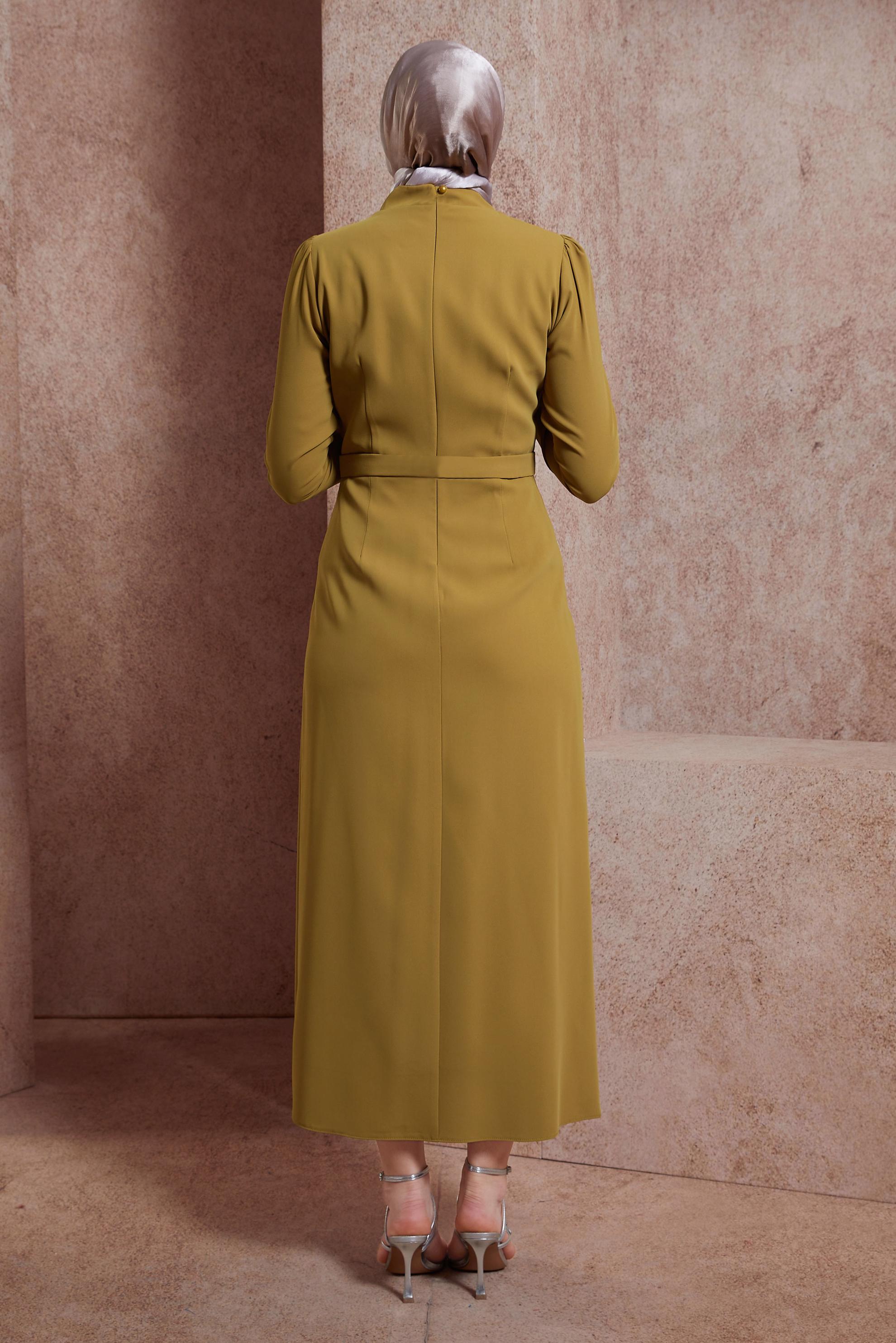 Tesettür giyim YEŞİL TAŞ BASKILI ELBİSE 42886