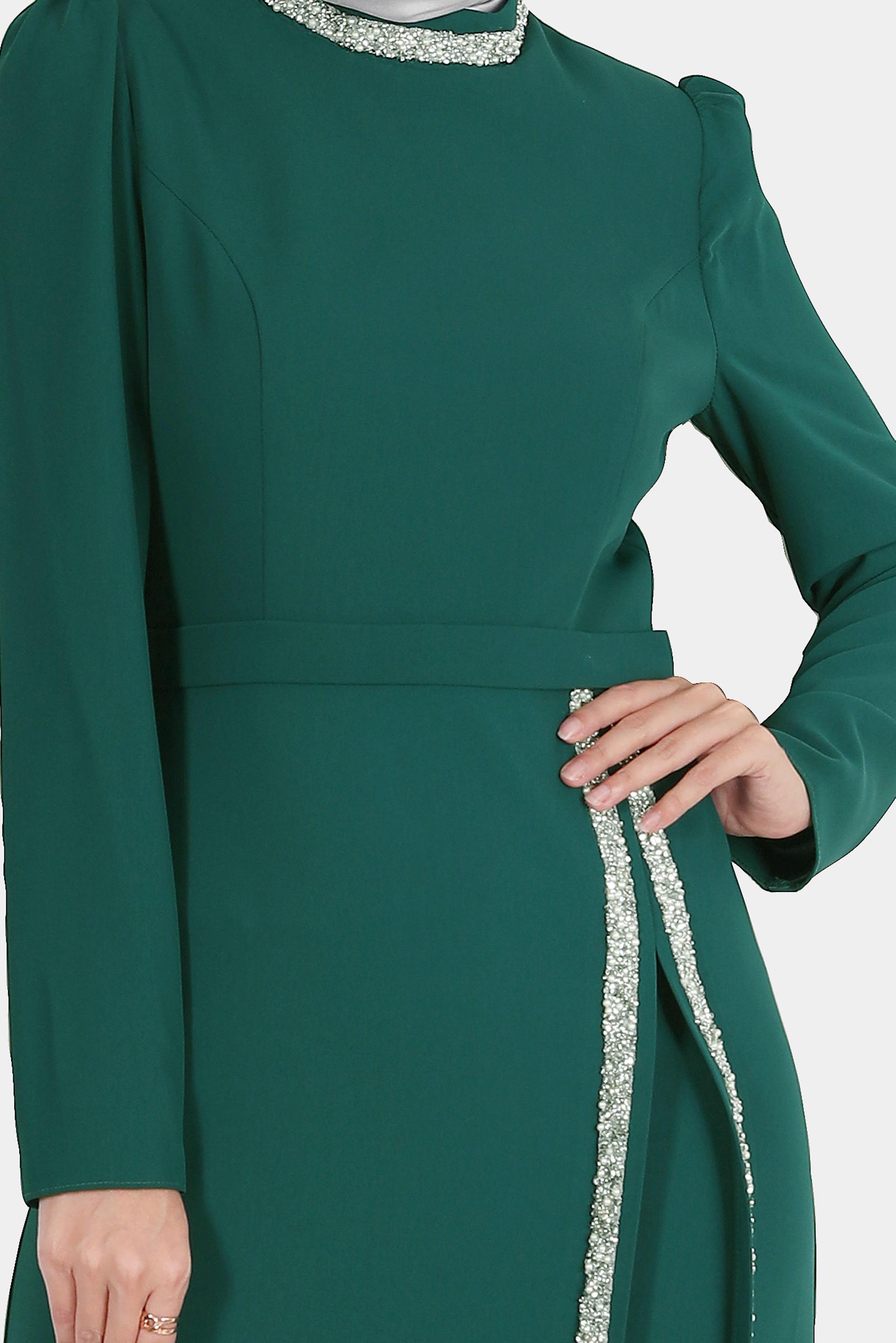 Tesettür giyim YEŞİL TAŞLI ELBİSE 42887