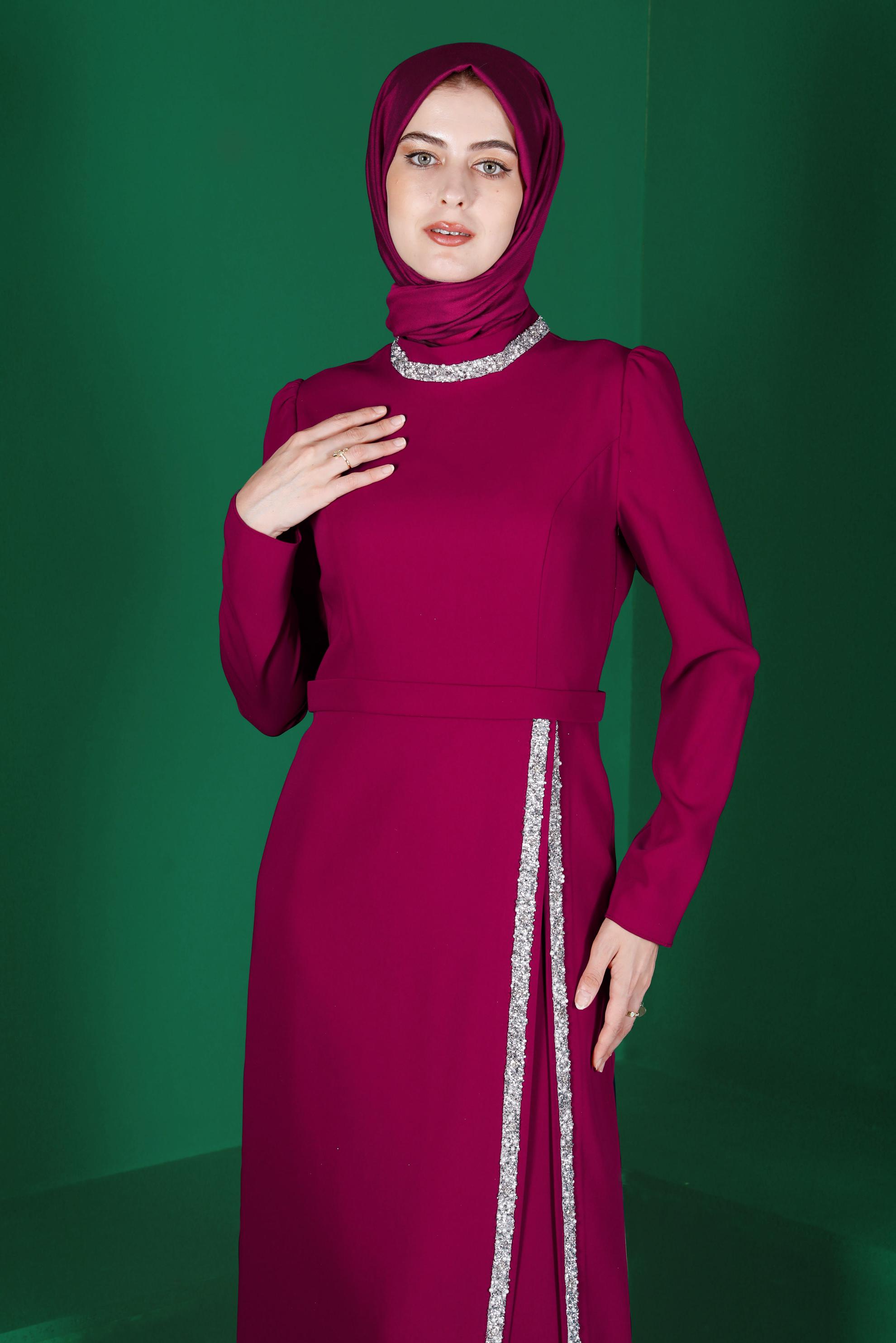 Tesettür giyim MOR TAŞLI ELBİSE 42887