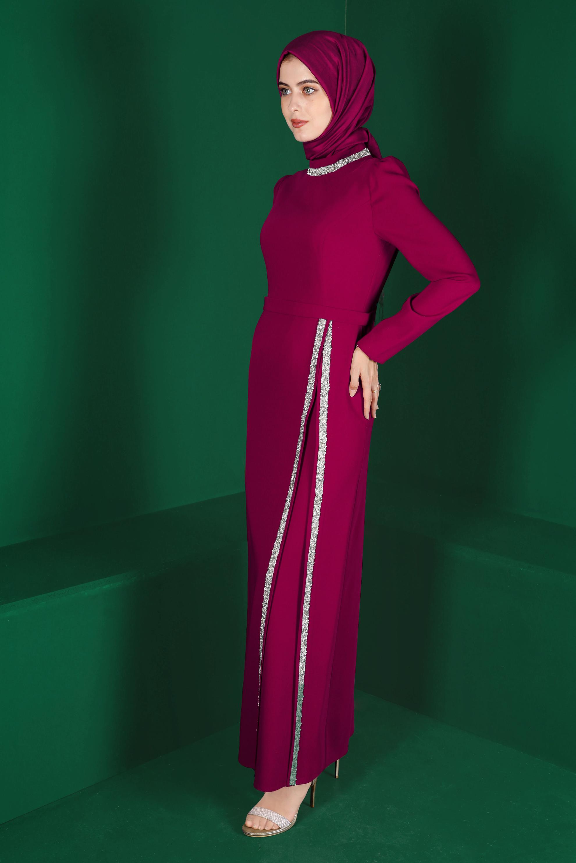 Tesettür giyim MOR TAŞLI ELBİSE 42887