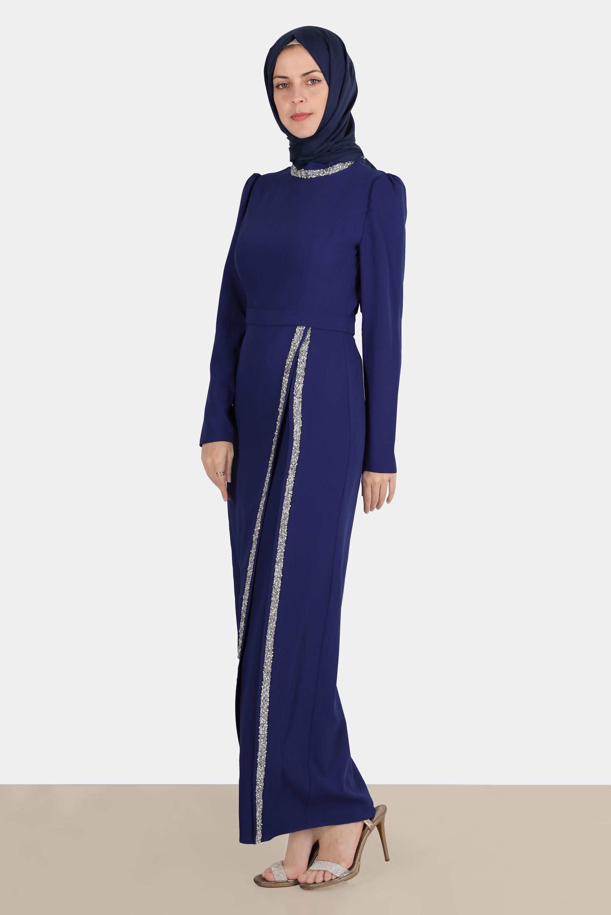 Tesettür giyim LACİVERT TAŞLI ELBİSE 42887