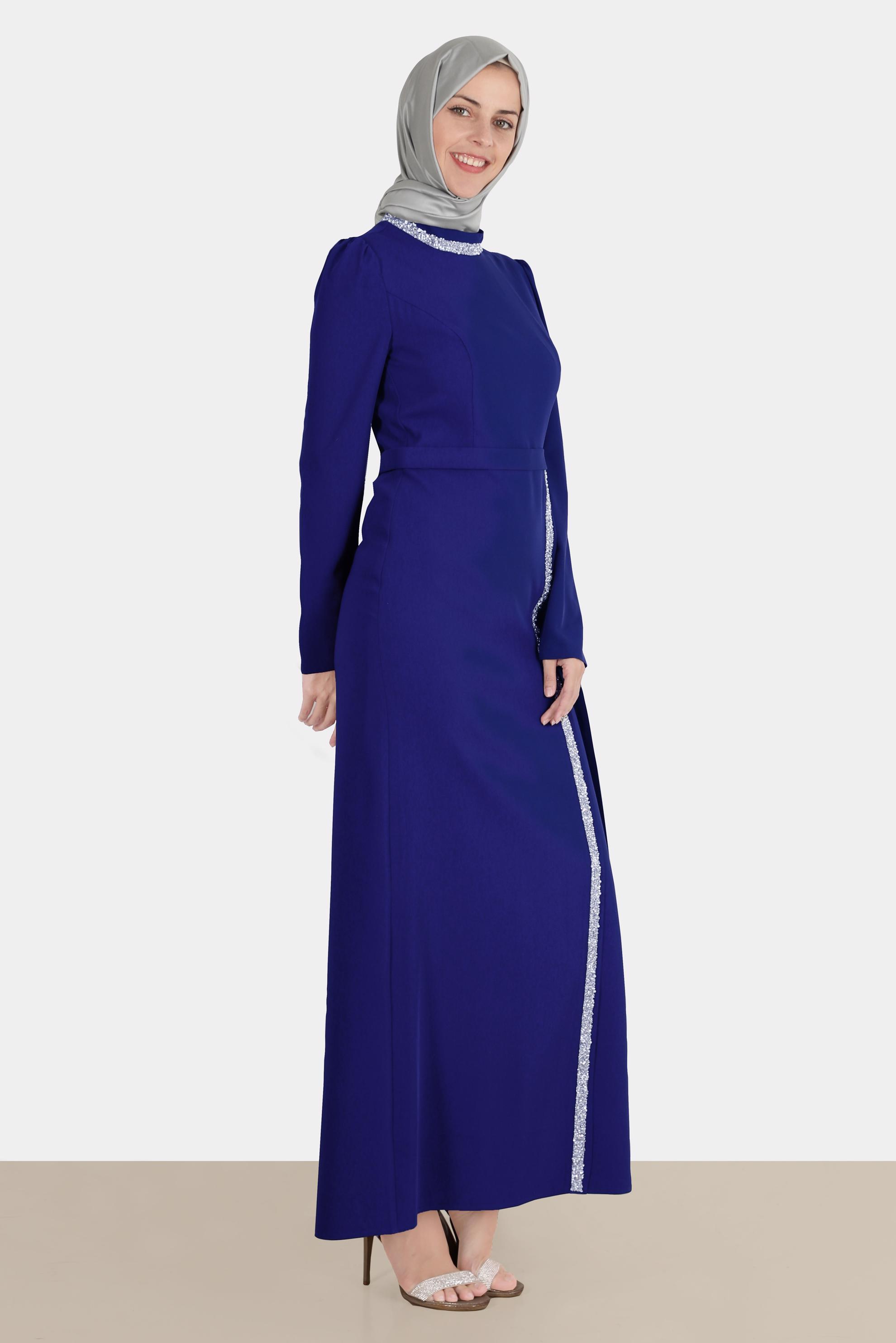 Tesettür giyim MAVİ TAŞLI ELBİSE 42887