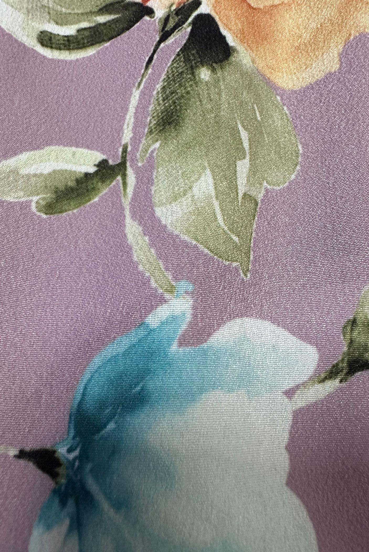 Tesettür giyim PEMBE ÇİÇEK DESENLİ MANŞETLERİ LASTİKLİ KREP ELBİSE 42889