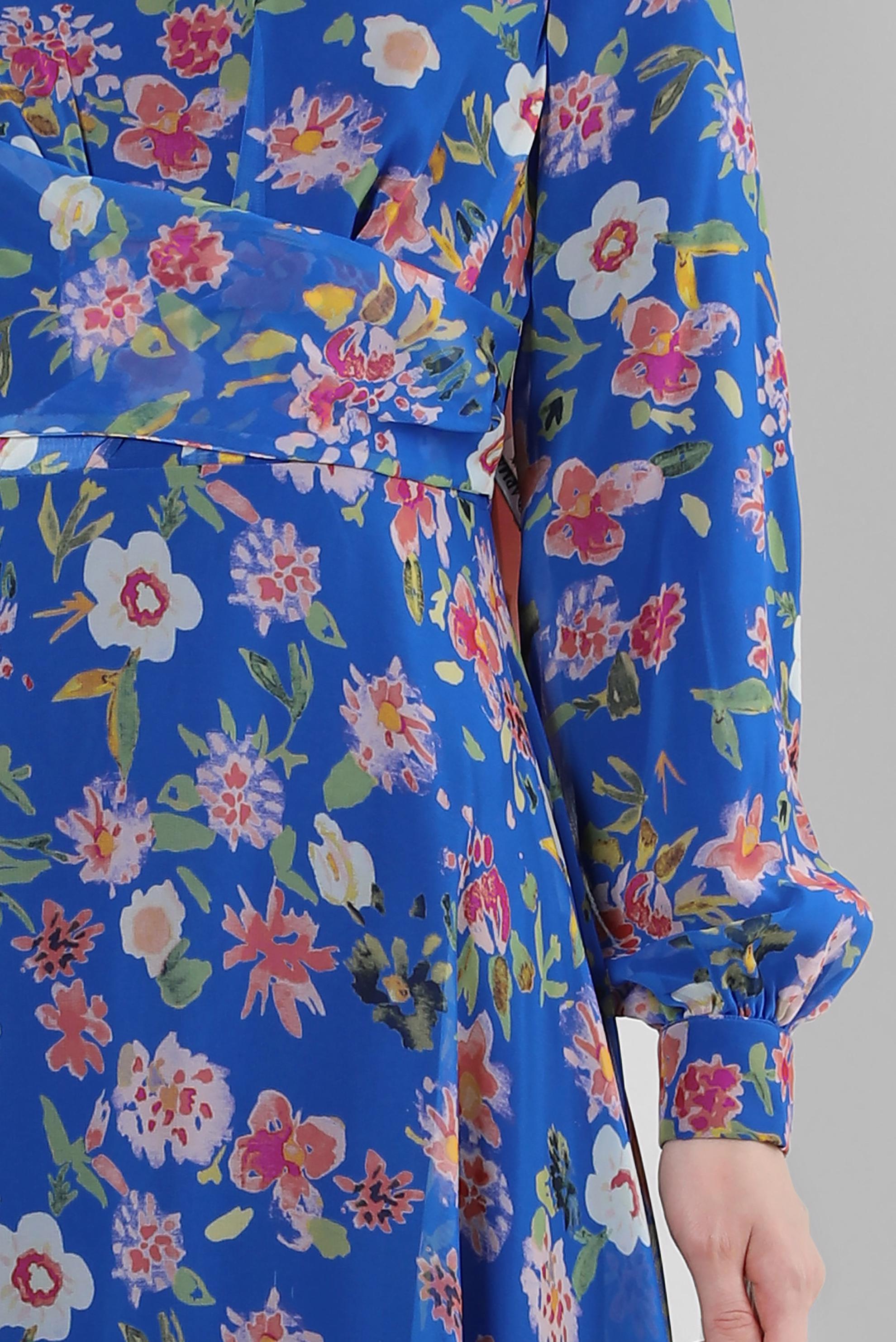 Tesettür giyim LACİVERT ÇİÇEK DESENLİ BİSİKLET YAKA ELBİSE 42893