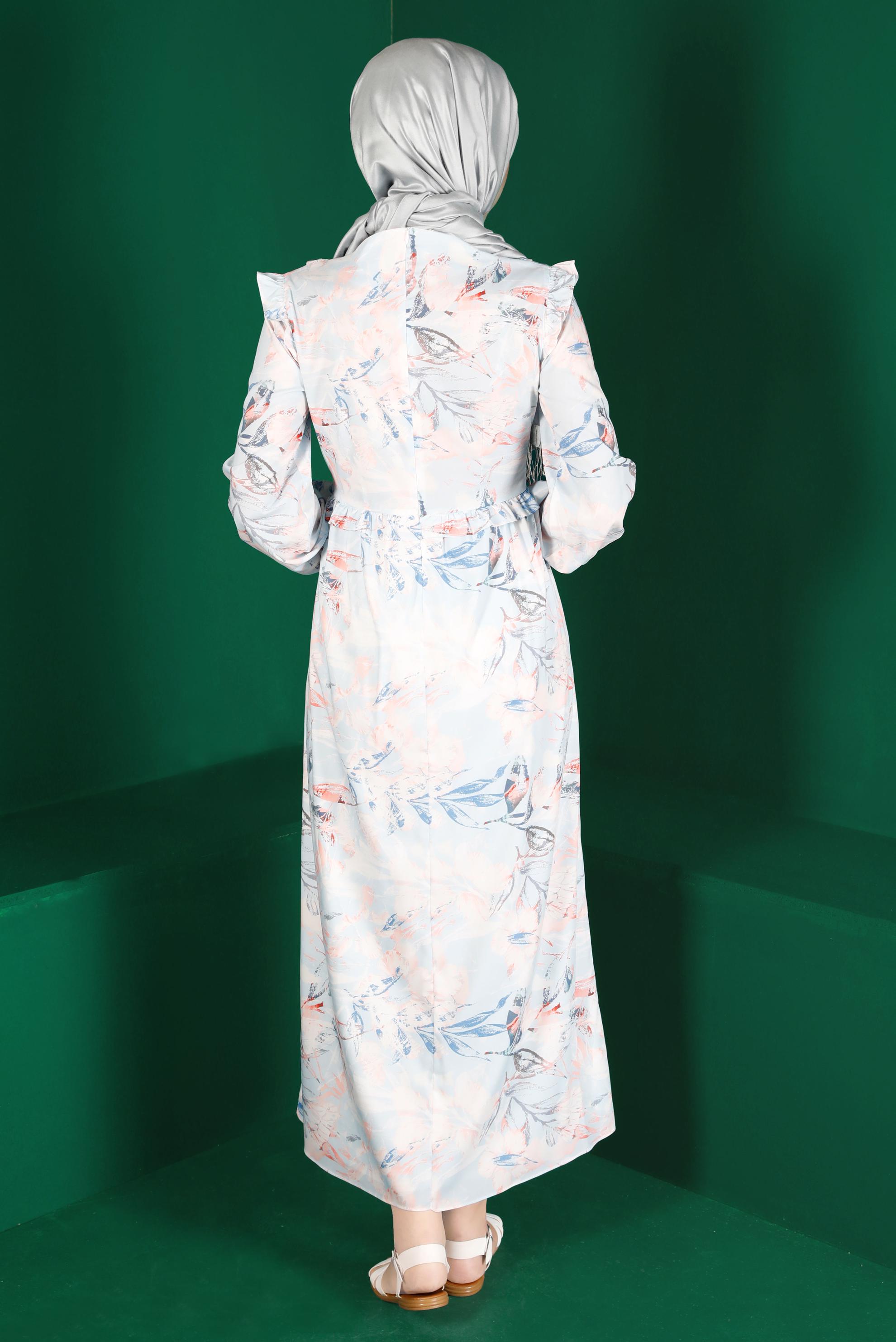 Tesettür giyim MAVİ FIRFIRLI DESENLİ ELBİSE 42905 