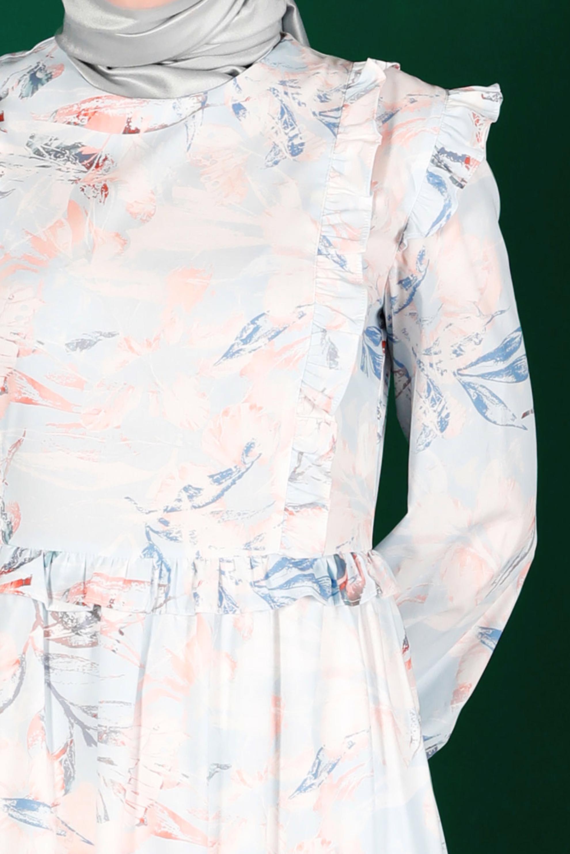 Tesettür giyim MAVİ FIRFIRLI DESENLİ ELBİSE 42905 