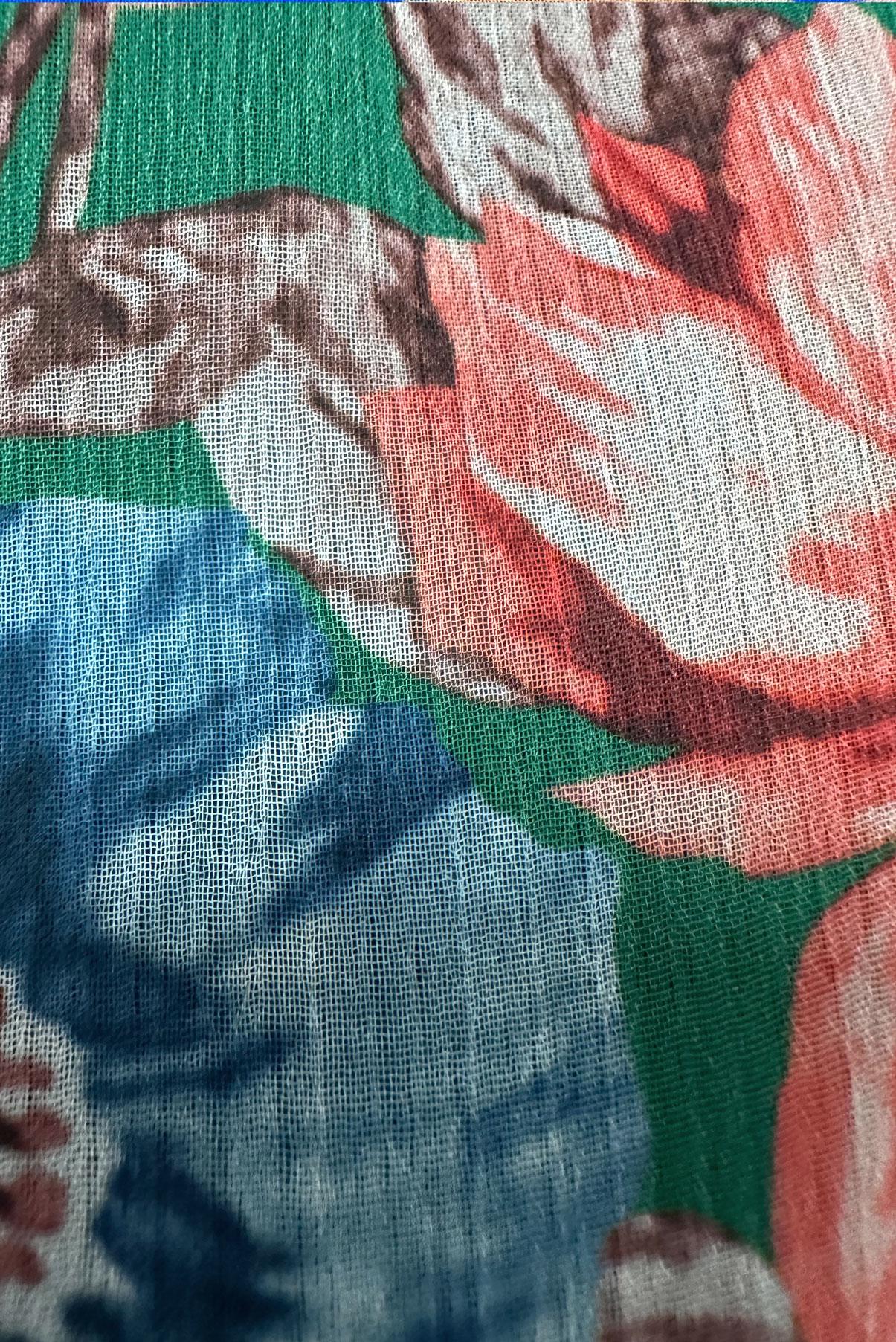 Tesettür giyim YEŞİL ÇİÇEK DESENLİ FIRFIRLI ELBİSE 42913