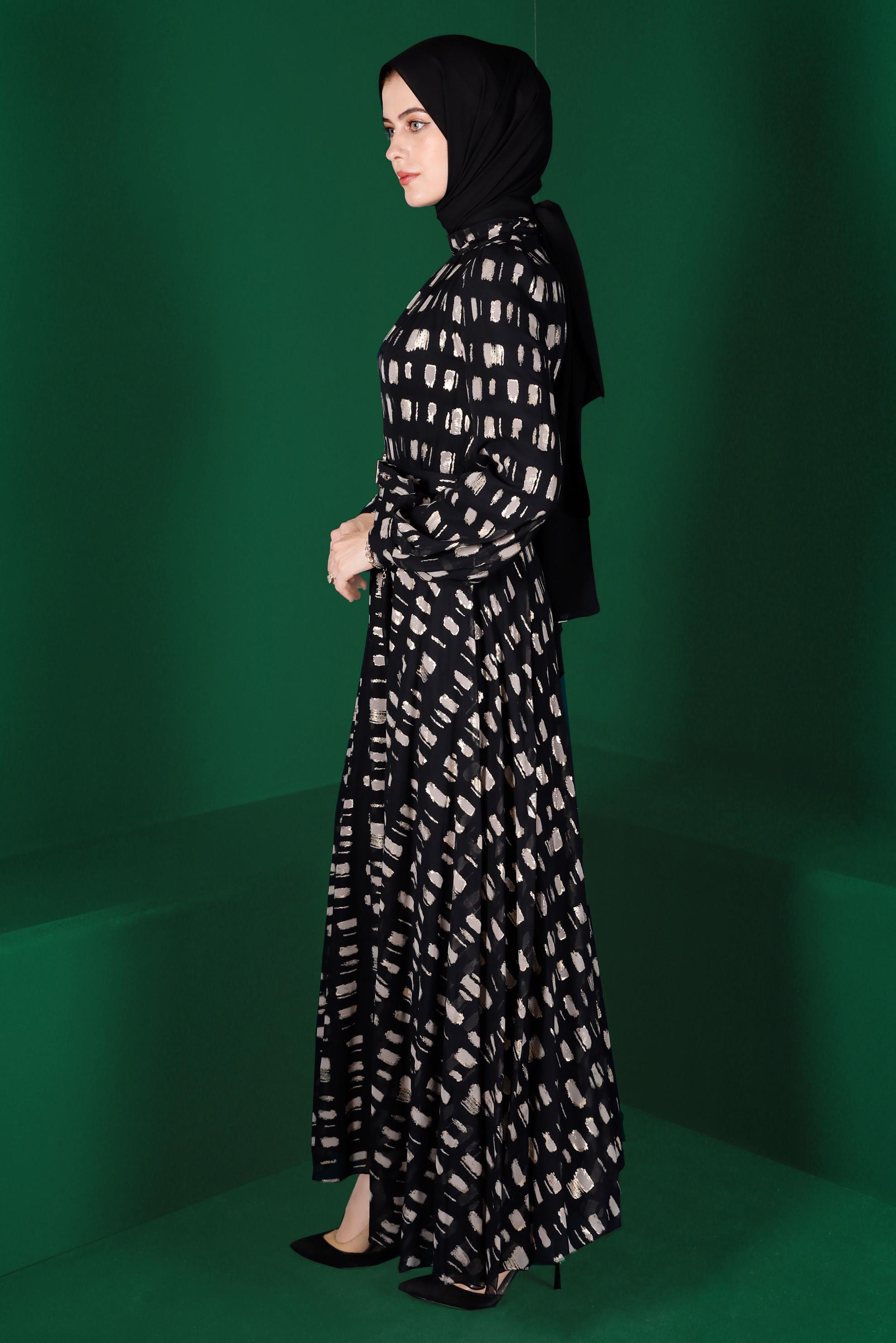 Tesettür giyim SİYAH DESENLİ ELBİSE 42920 