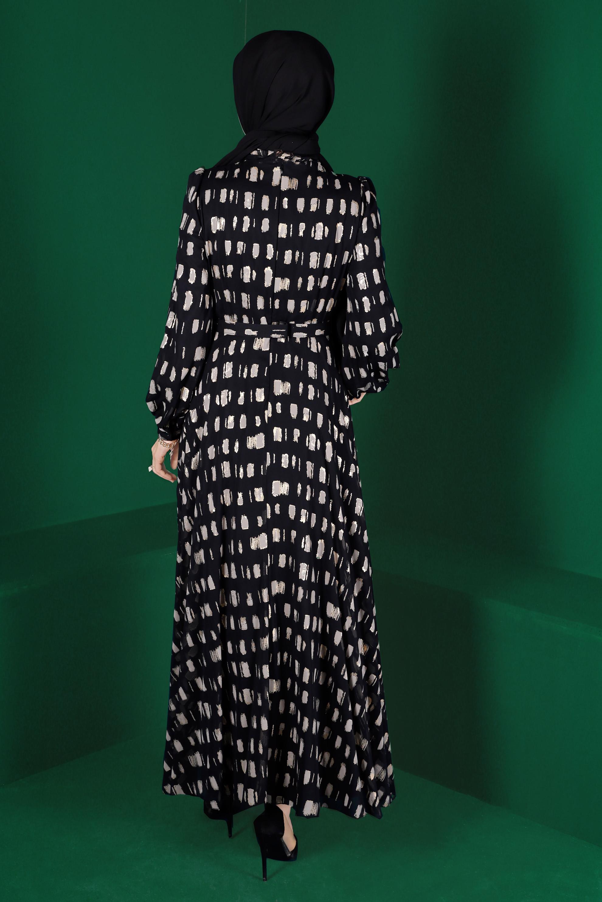 Tesettür giyim SİYAH DESENLİ ELBİSE 42920 