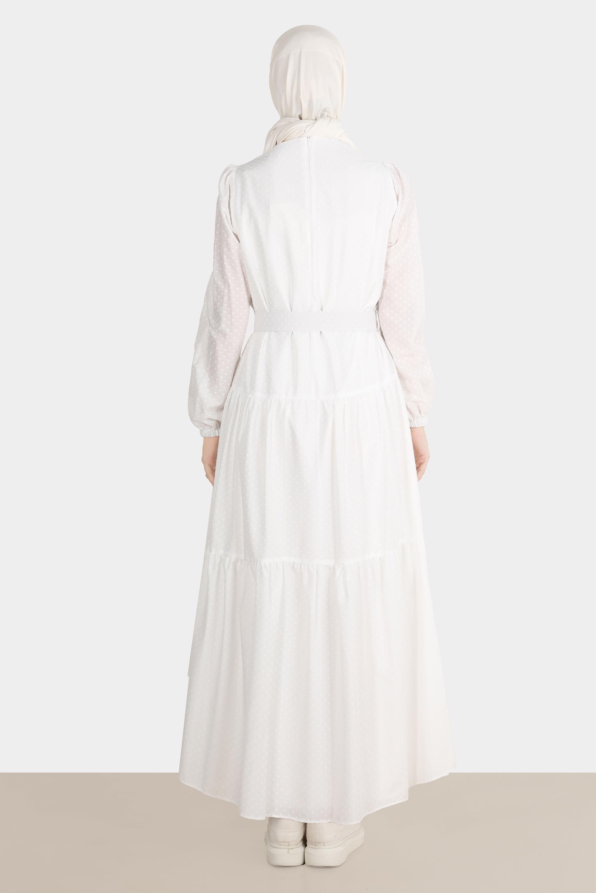 Hijab clothing WHITE BELTED TIERED DRESS 42921 