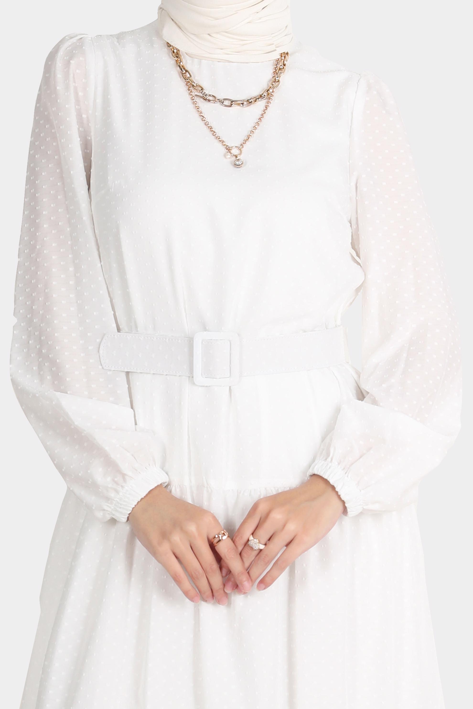 Hijab clothing WHITE BELTED TIERED DRESS 42921 