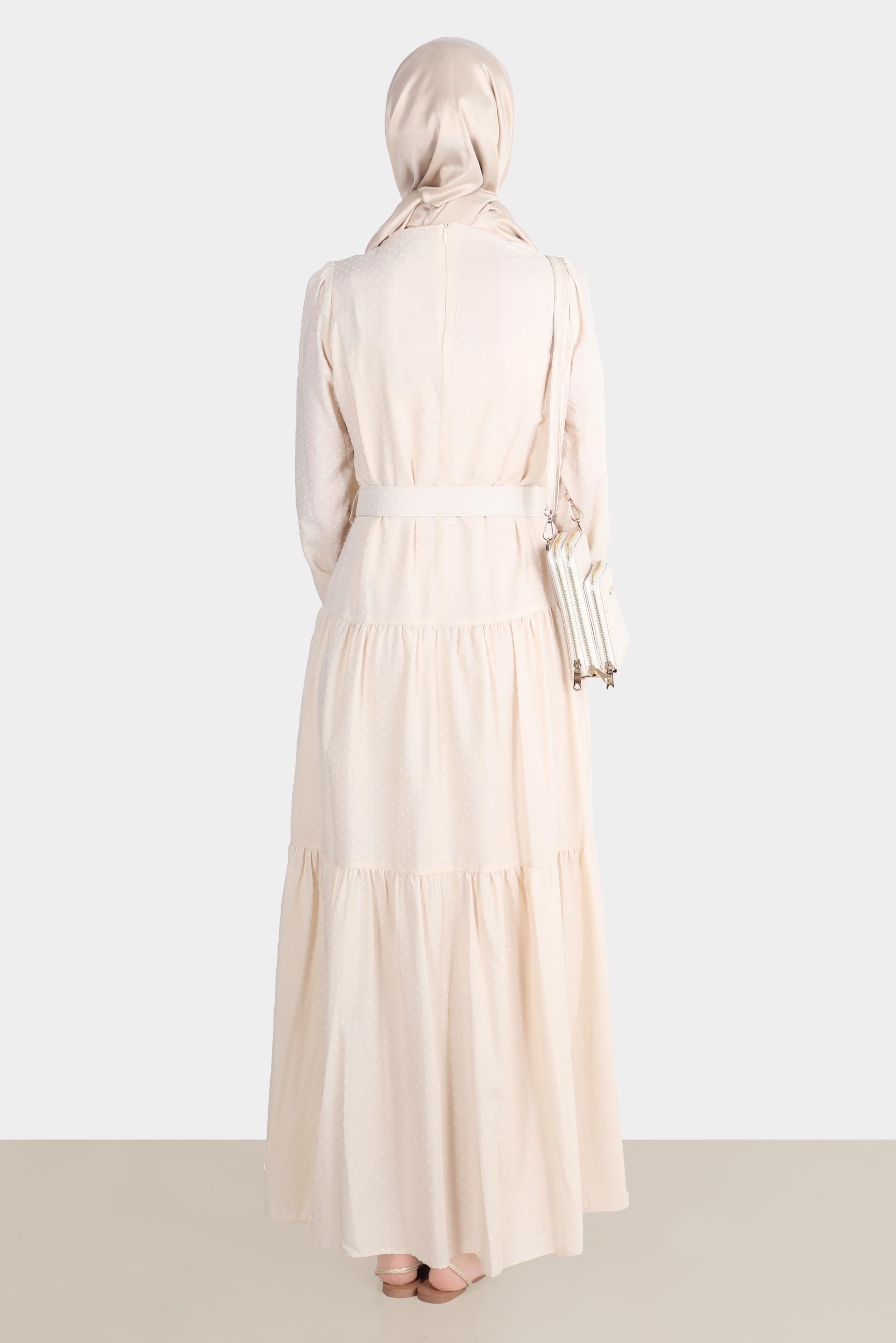 Hijab clothing BEIGE BELTED TIERED DRESS 42921 