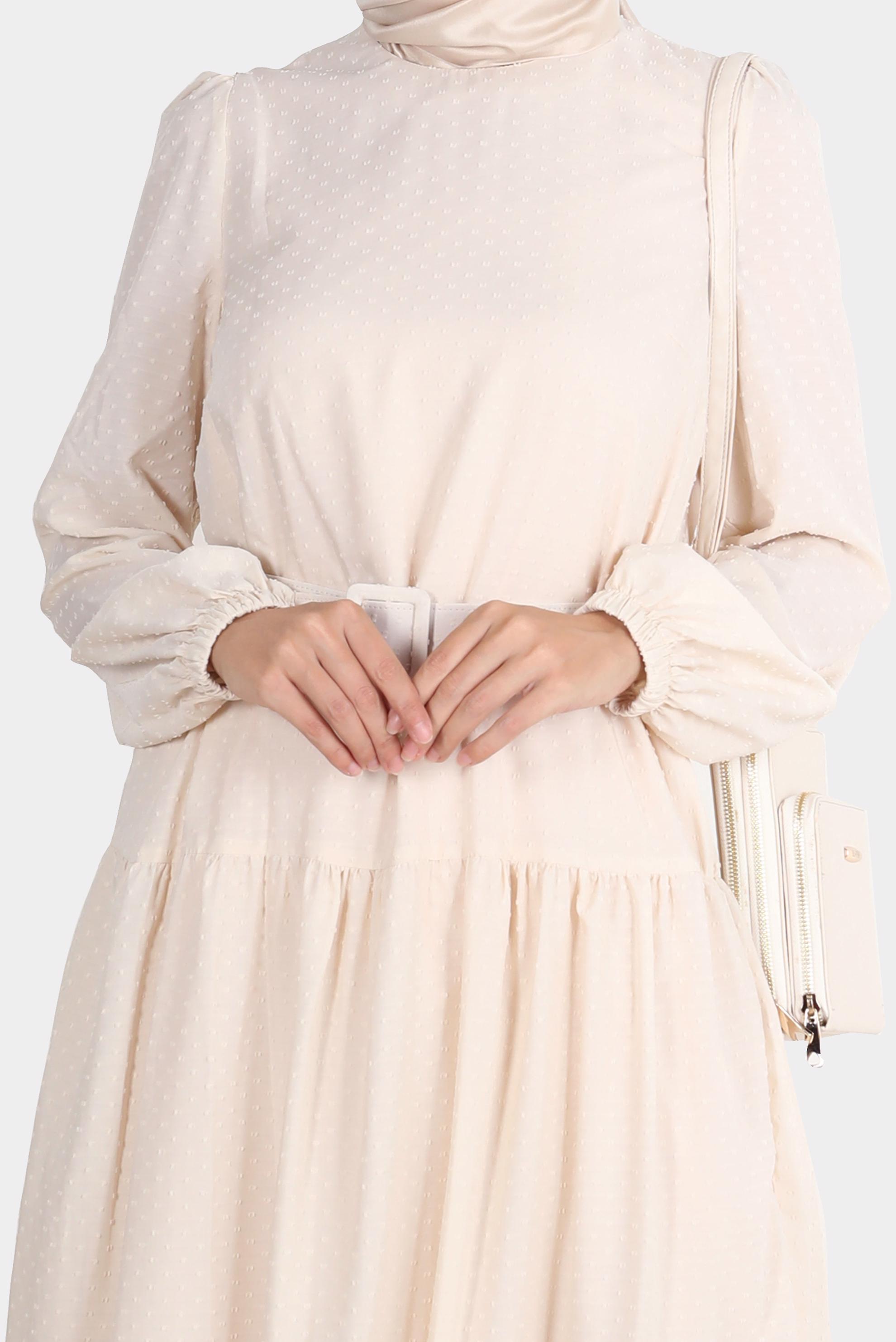 Hijab clothing BEIGE BELTED TIERED DRESS 42921 