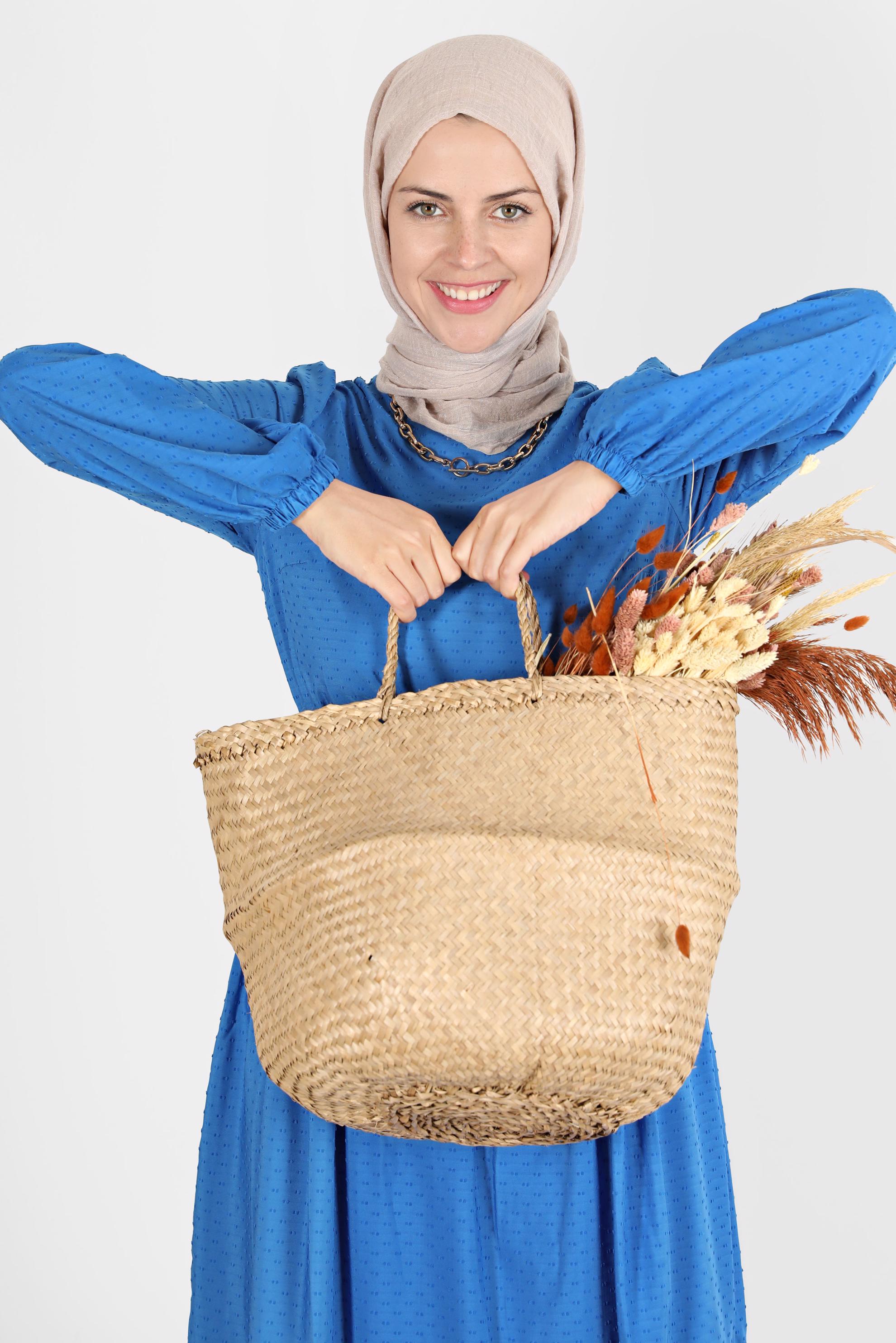 Tesettür giyim LACİVERT KEMERLİ KATLI ELBİSE 42921 