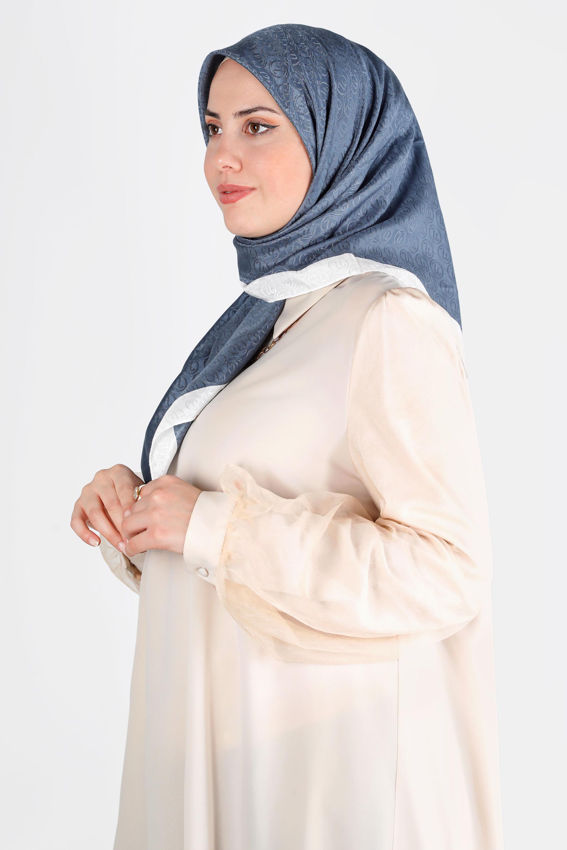 Tesettür giyim MAVİ  ALVİNA MONOGRAM EŞARP 8142