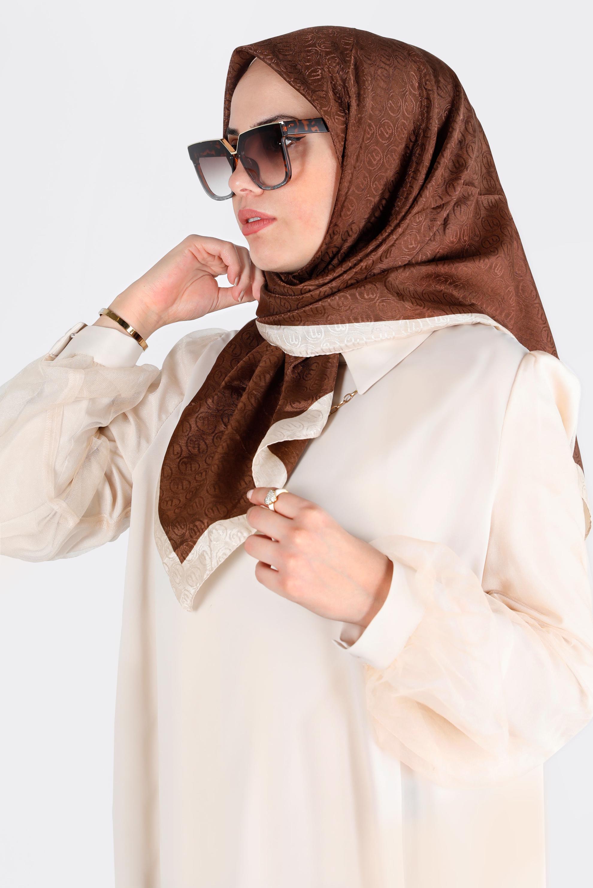 Tesettür giyim KAHVE  ALVİNA MONOGRAM EŞARP 8142