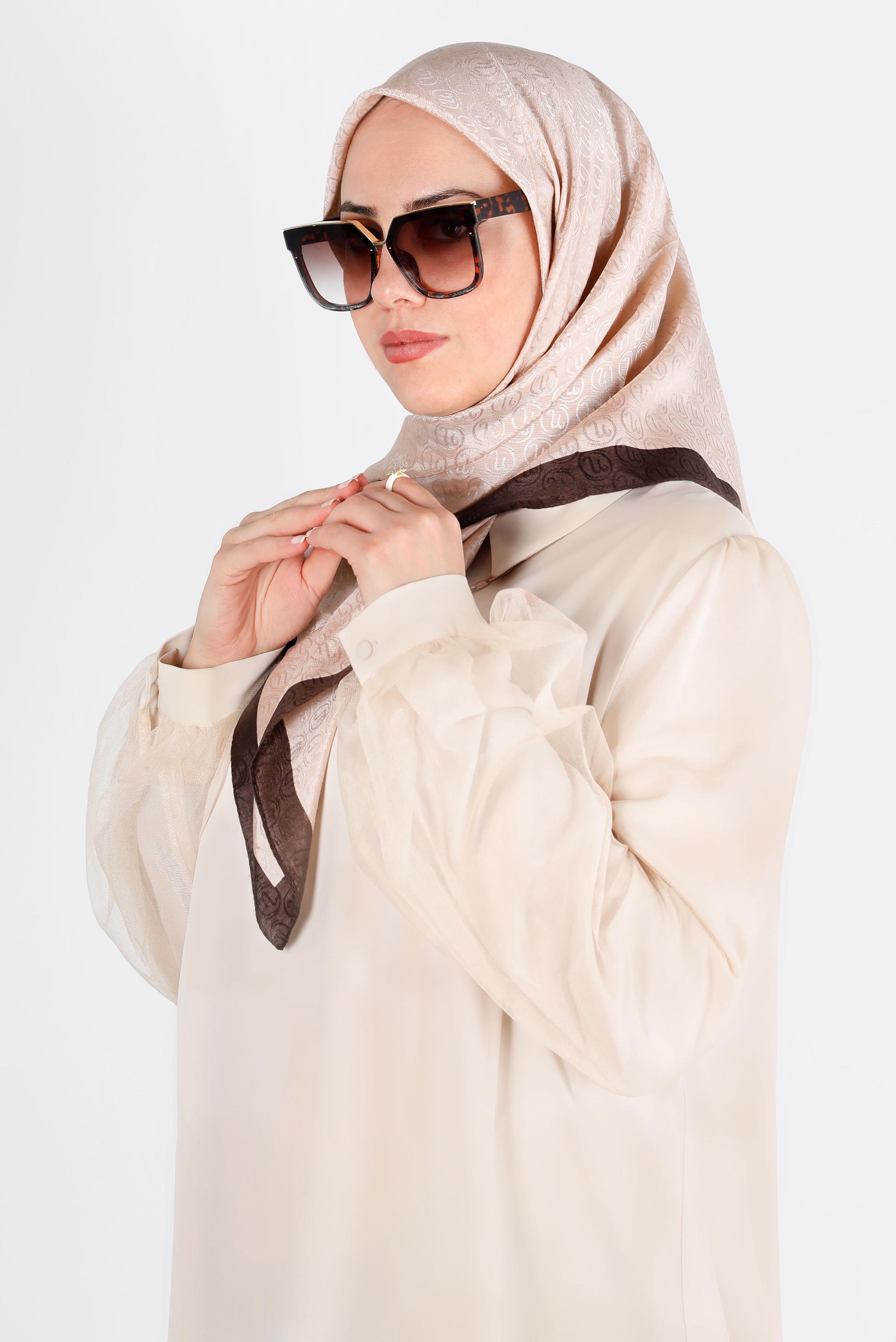 Tesettür giyim KAHVE  ALVİNA MONOGRAM EŞARP 8142
