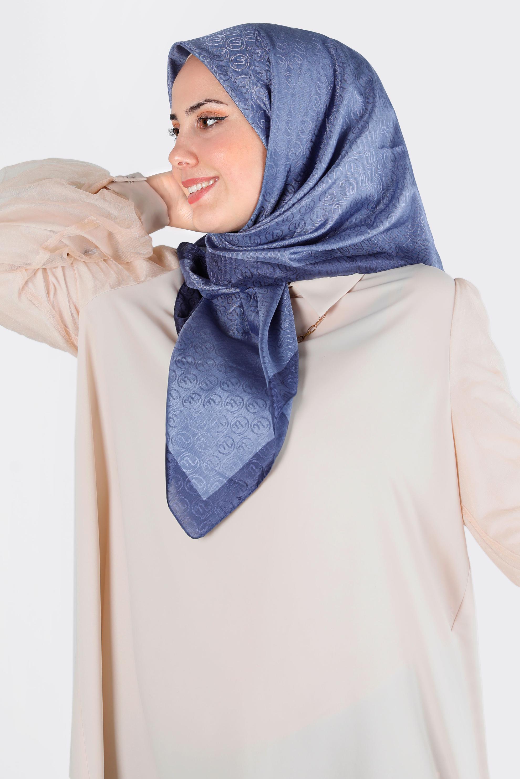 Tesettür giyim LACİVERT  ALVİNA MONOGRAM EŞARP 8142